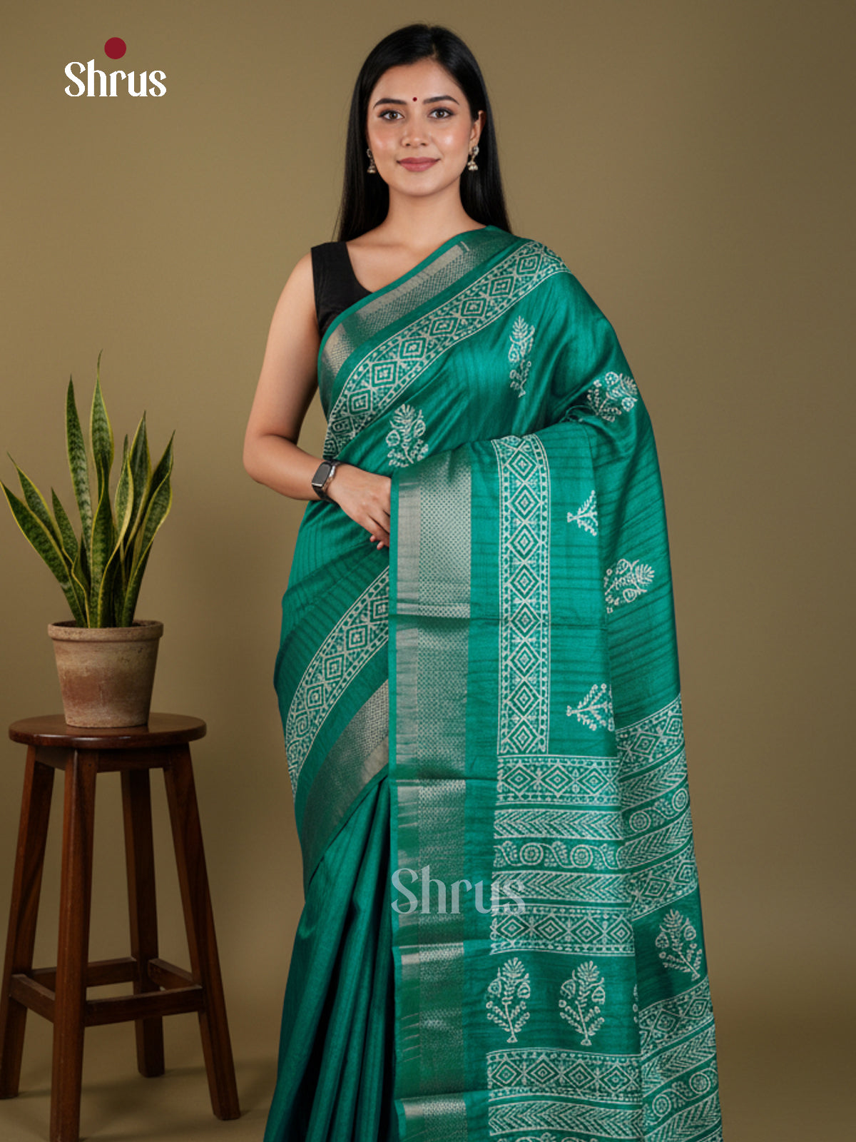 Green - Semi Crepe - Saree- EAS30580 - Shop on Shrus.com