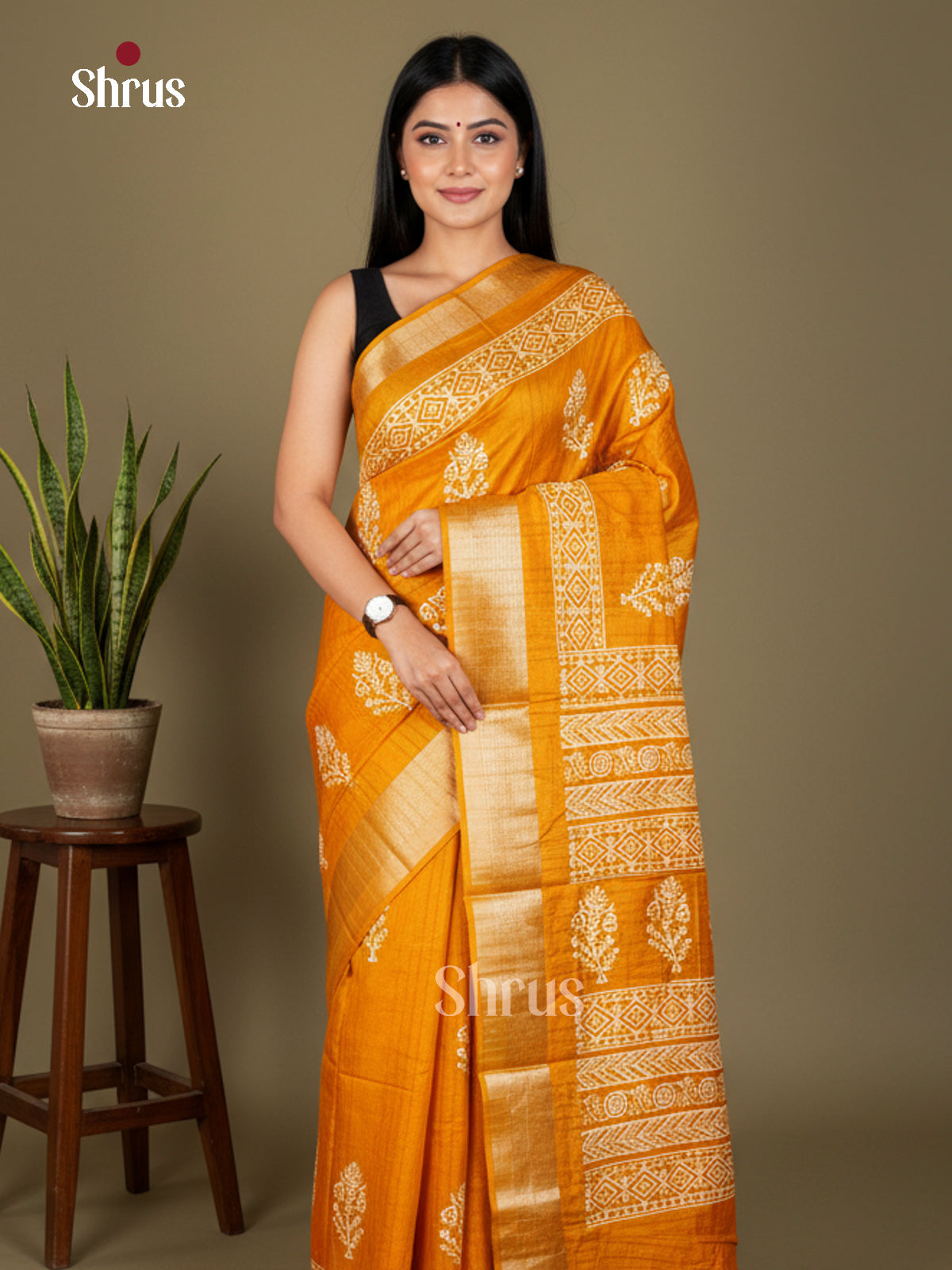 Mustard - Semi Crepe - Saree- EAS30583 - Shop on Shrus.com