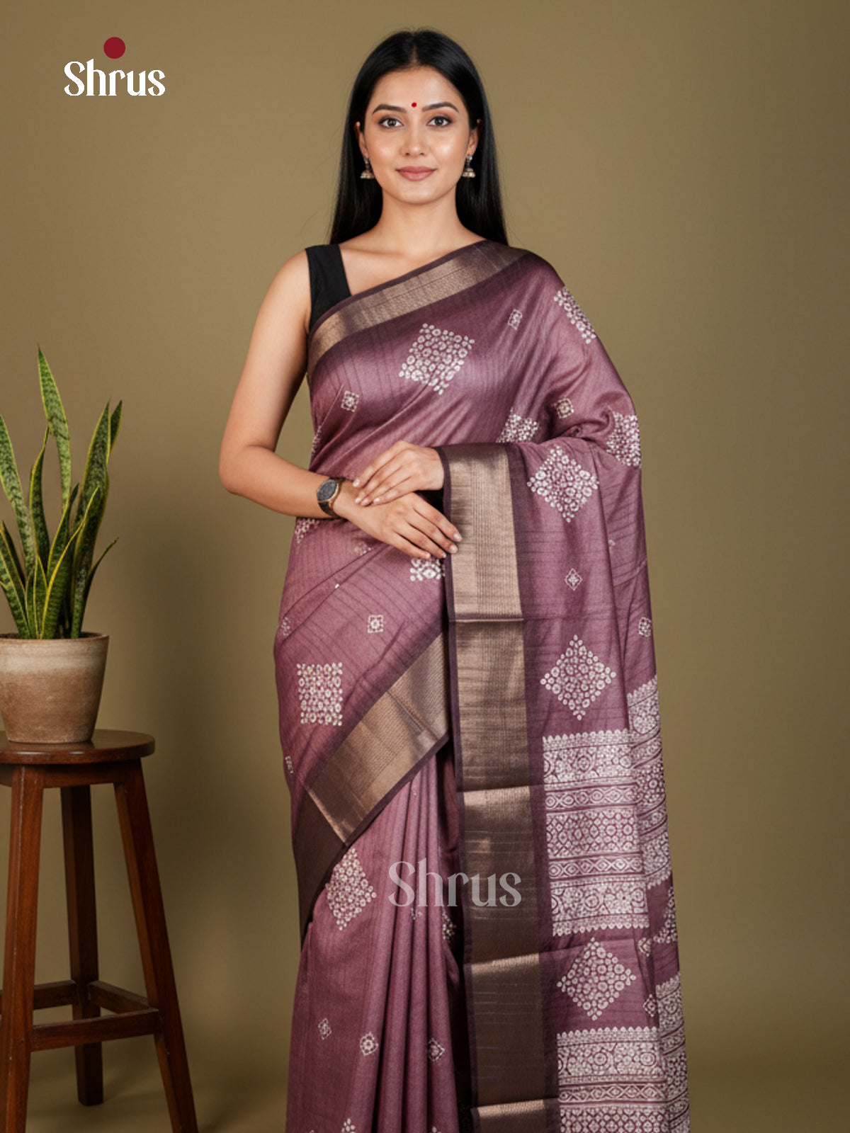 mauve & Brown - Semi Crepe - Saree-EAS30589 - Shop on Shrus.com