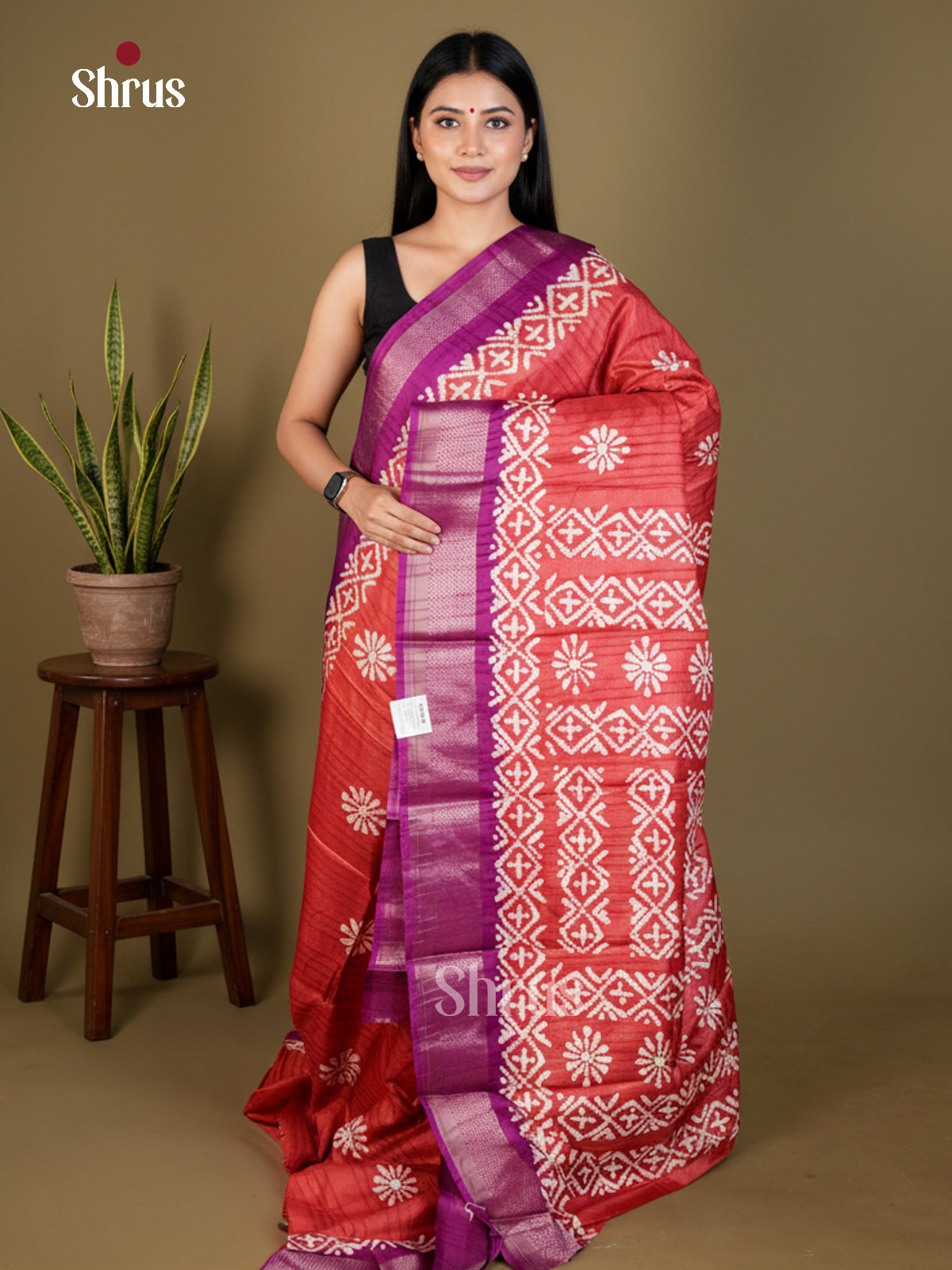 Red & Purple - Semi Crepe - Saree - EAS30591 - Shop on Shrus.com