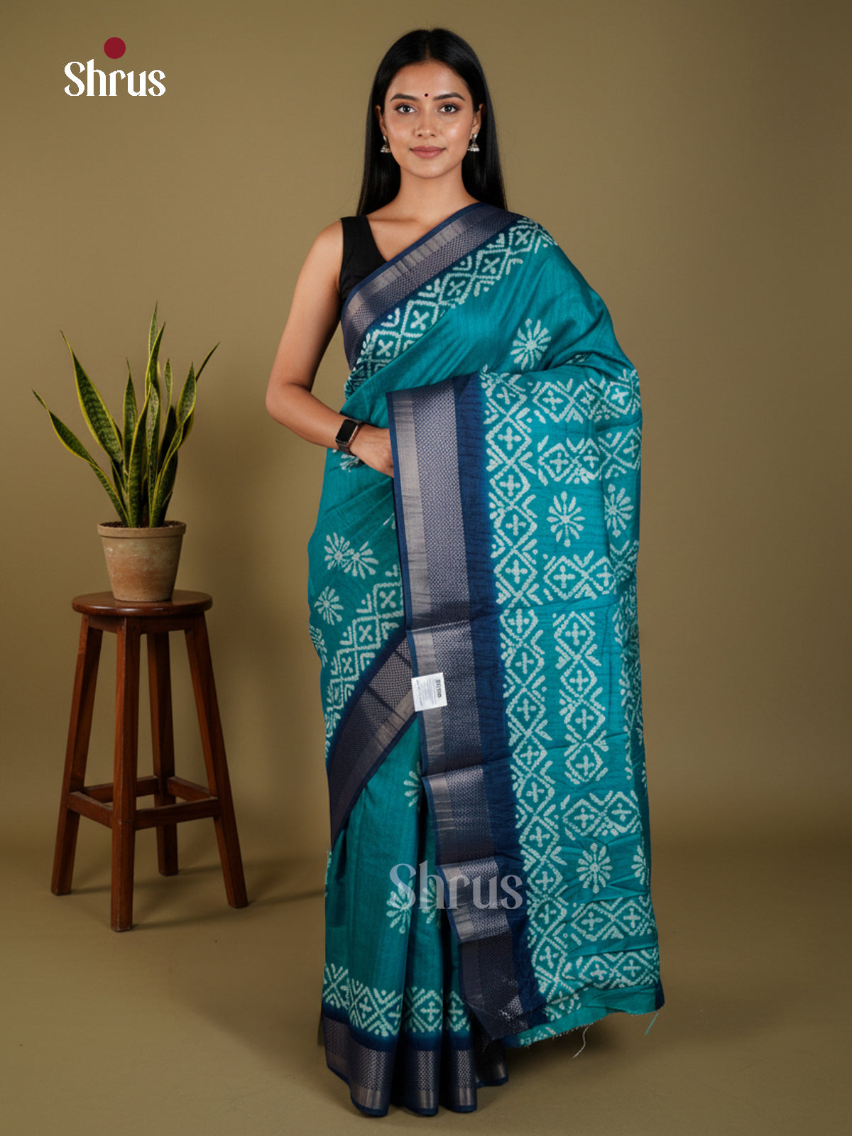 Teal & Blue - Semi Crepe - Saree - EAS30596 - Shop on Shrus.com