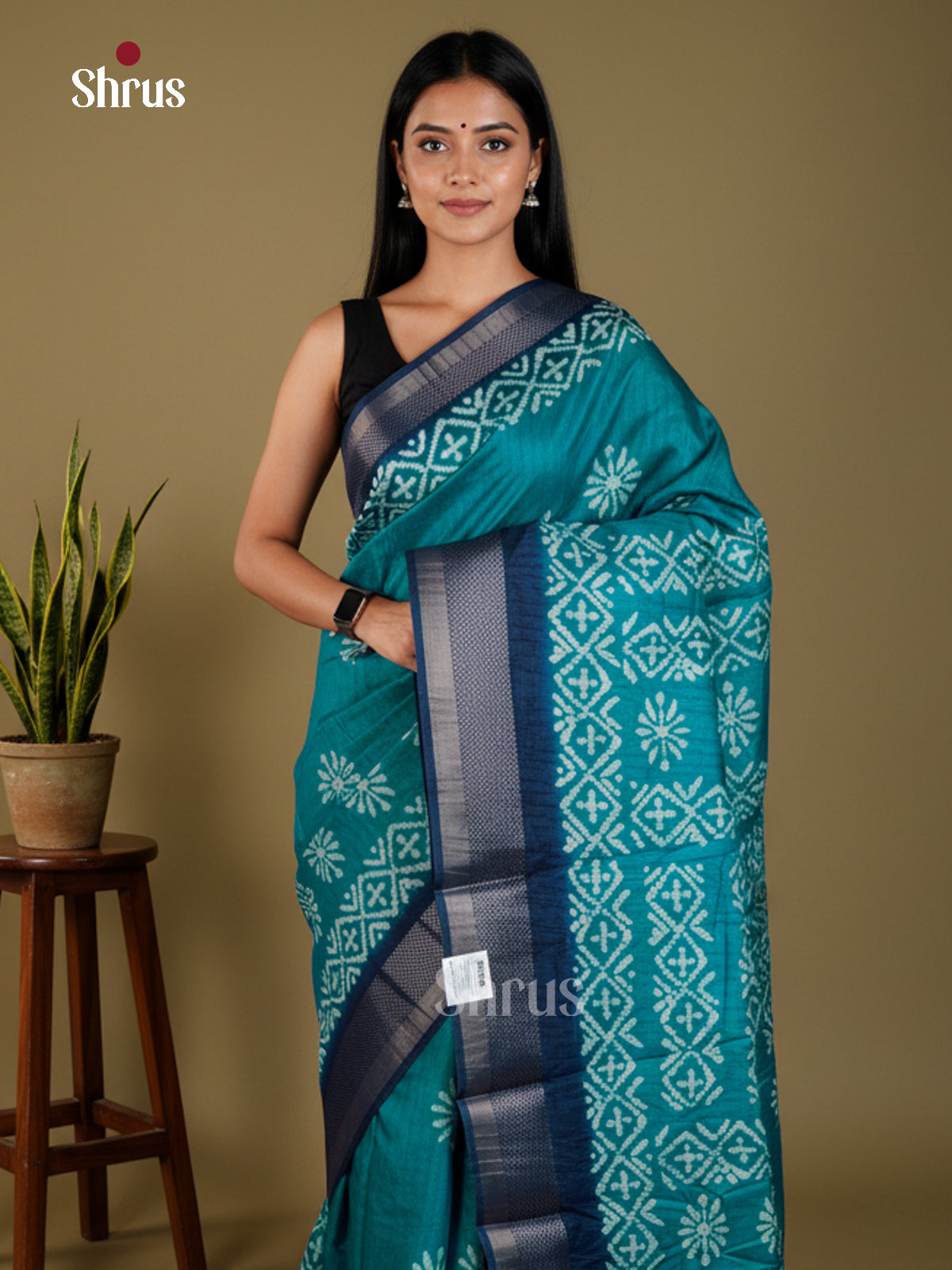 Teal & Blue - Semi Crepe - Saree - EAS30596 - Shop on Shrus.com