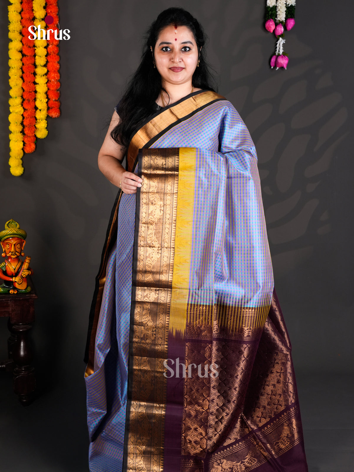 EBS01487 - NON KORVAI MEDIUM BORDER-Checks - Saree - Shop on Shrus.com