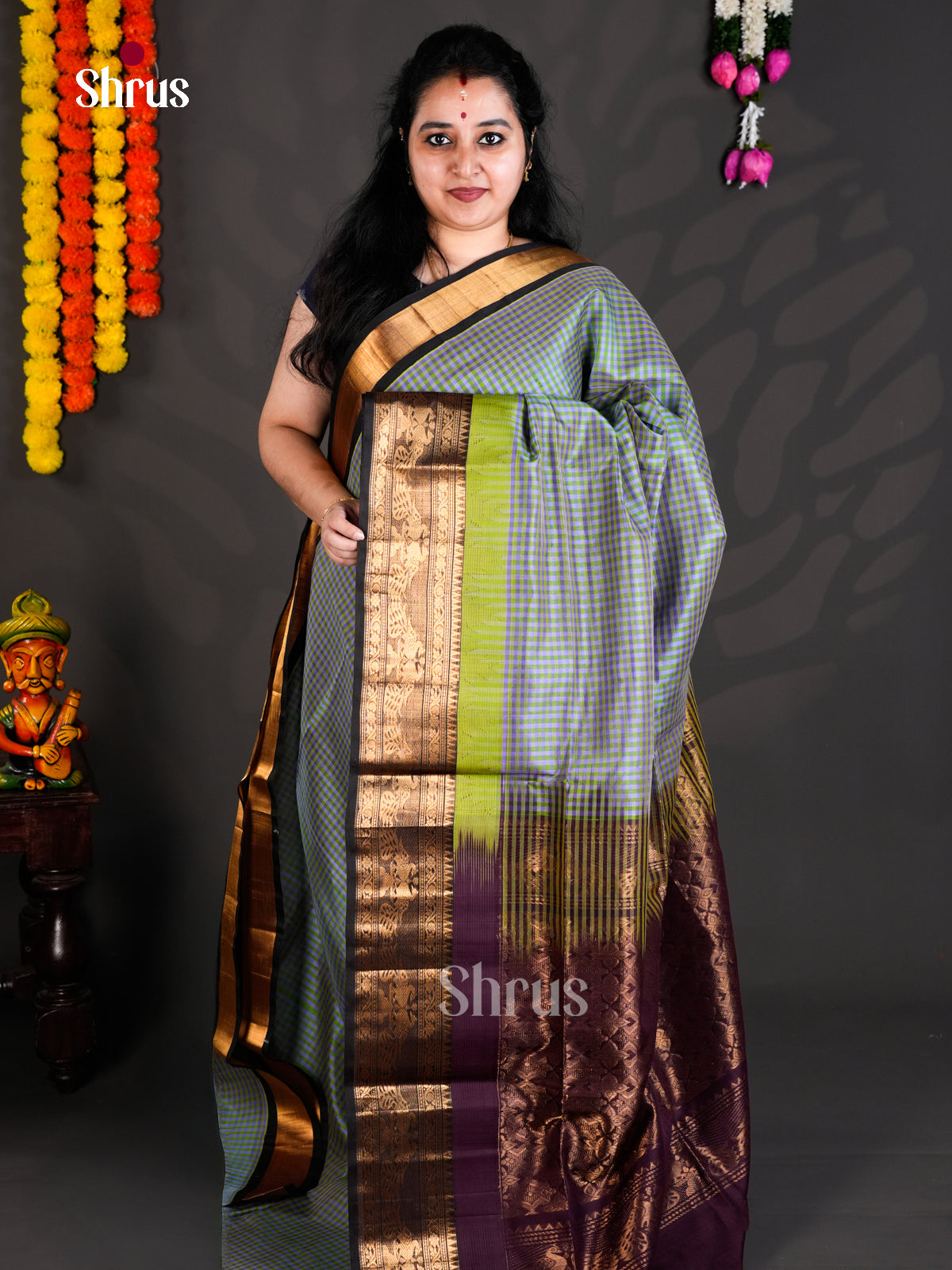 EBS01488 - NON KORVAI MEDIUM BORDER-Checks - Saree - Shop on Shrus.com