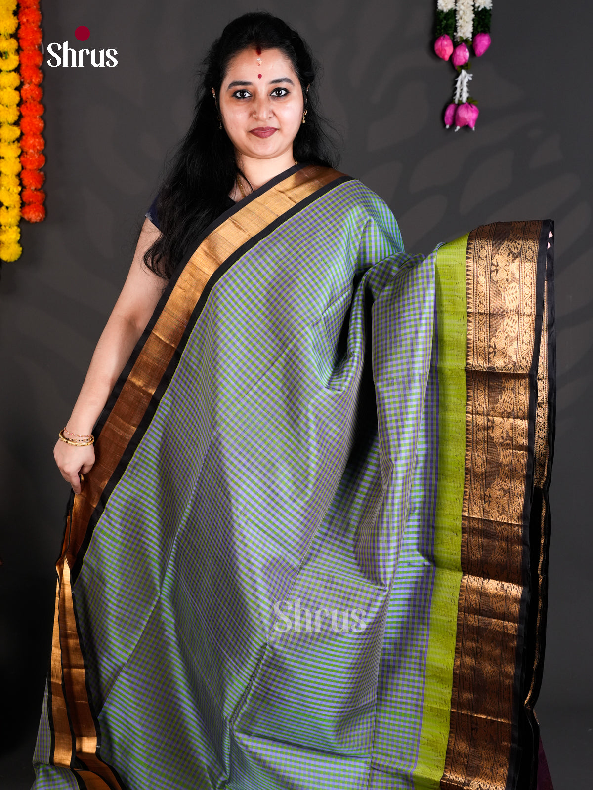 EBS01488 - NON KORVAI MEDIUM BORDER-Checks - Saree - Shop on Shrus.com