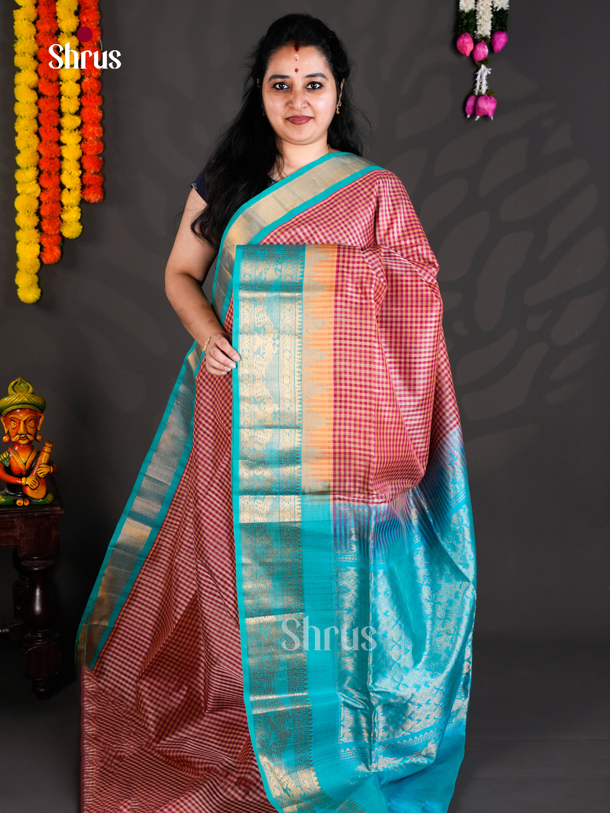 EBS01489 - NON KORVAI MEDIUM BORDER-Checks - Saree - Shop on Shrus.com