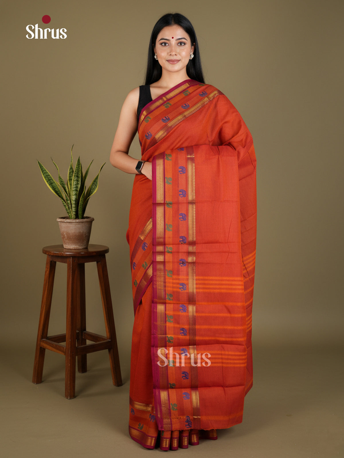 EBS02088 - Chettinad Cotton-Without Blouse - Saree - Shop on Shrus.com