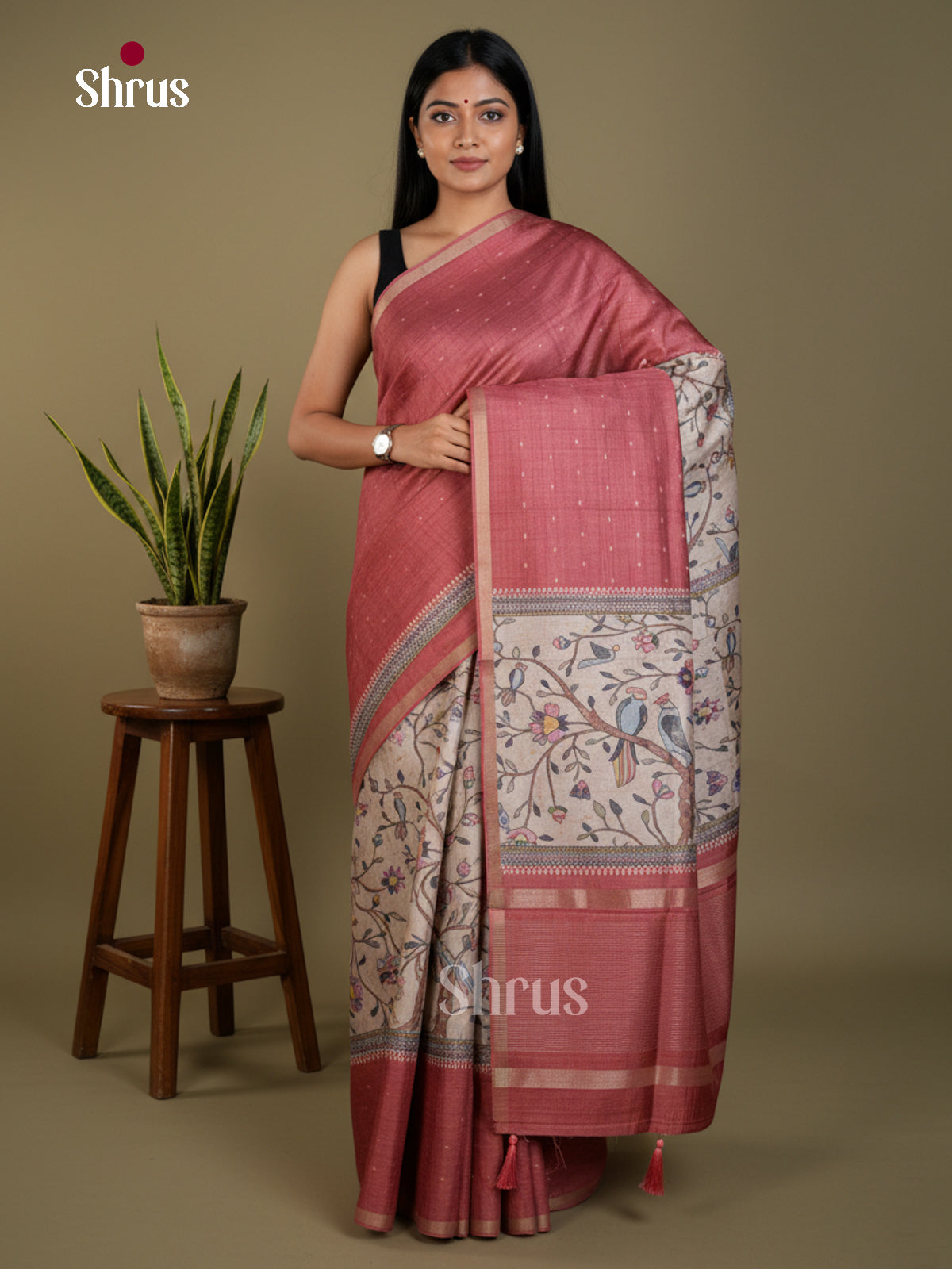 Printed Semi Tussar Saree - EBS04512 - Shop on Shrus.com