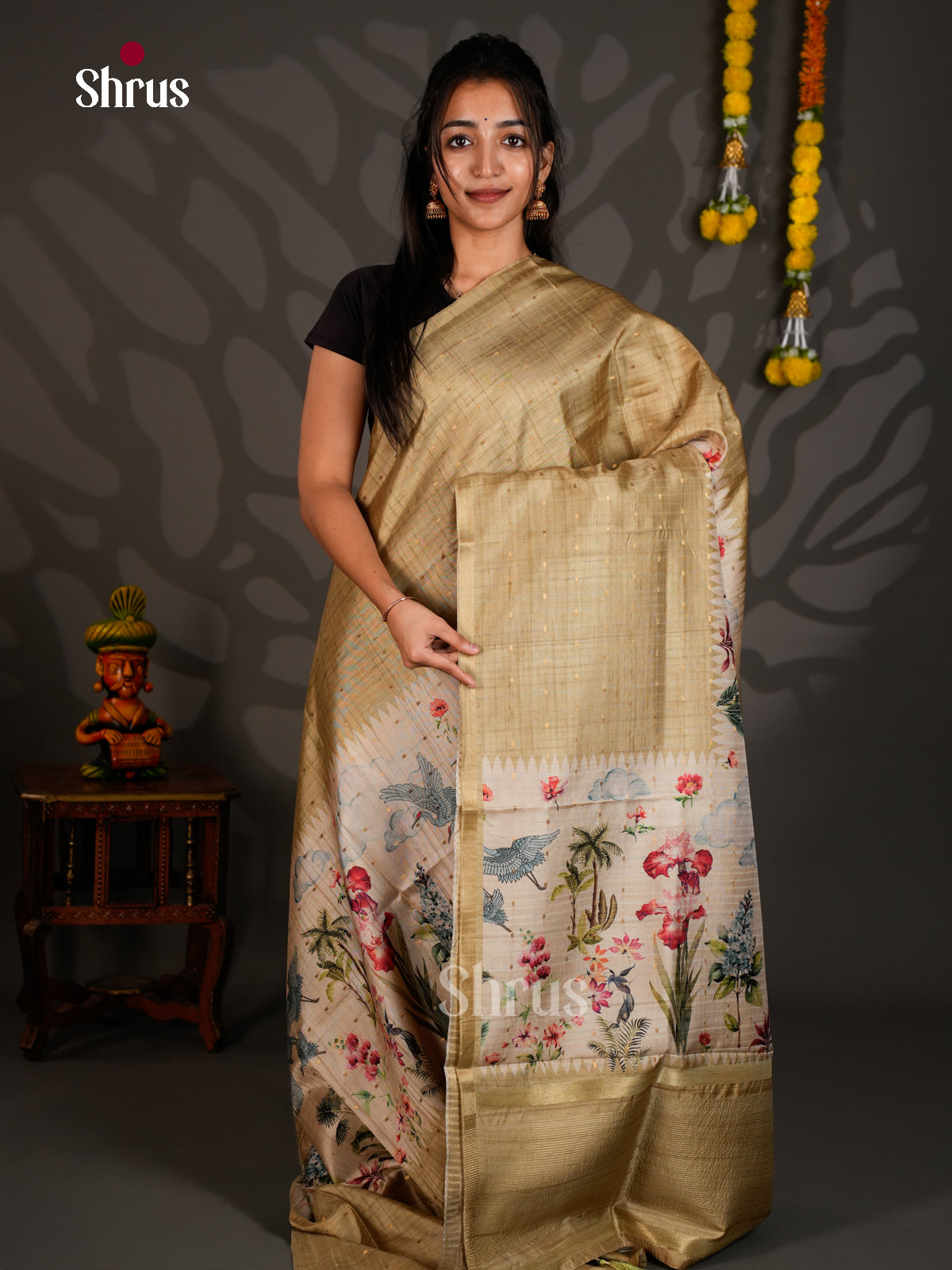 Printed Semi Tussar Saree - EBS04518 - Shop on Shrus.com