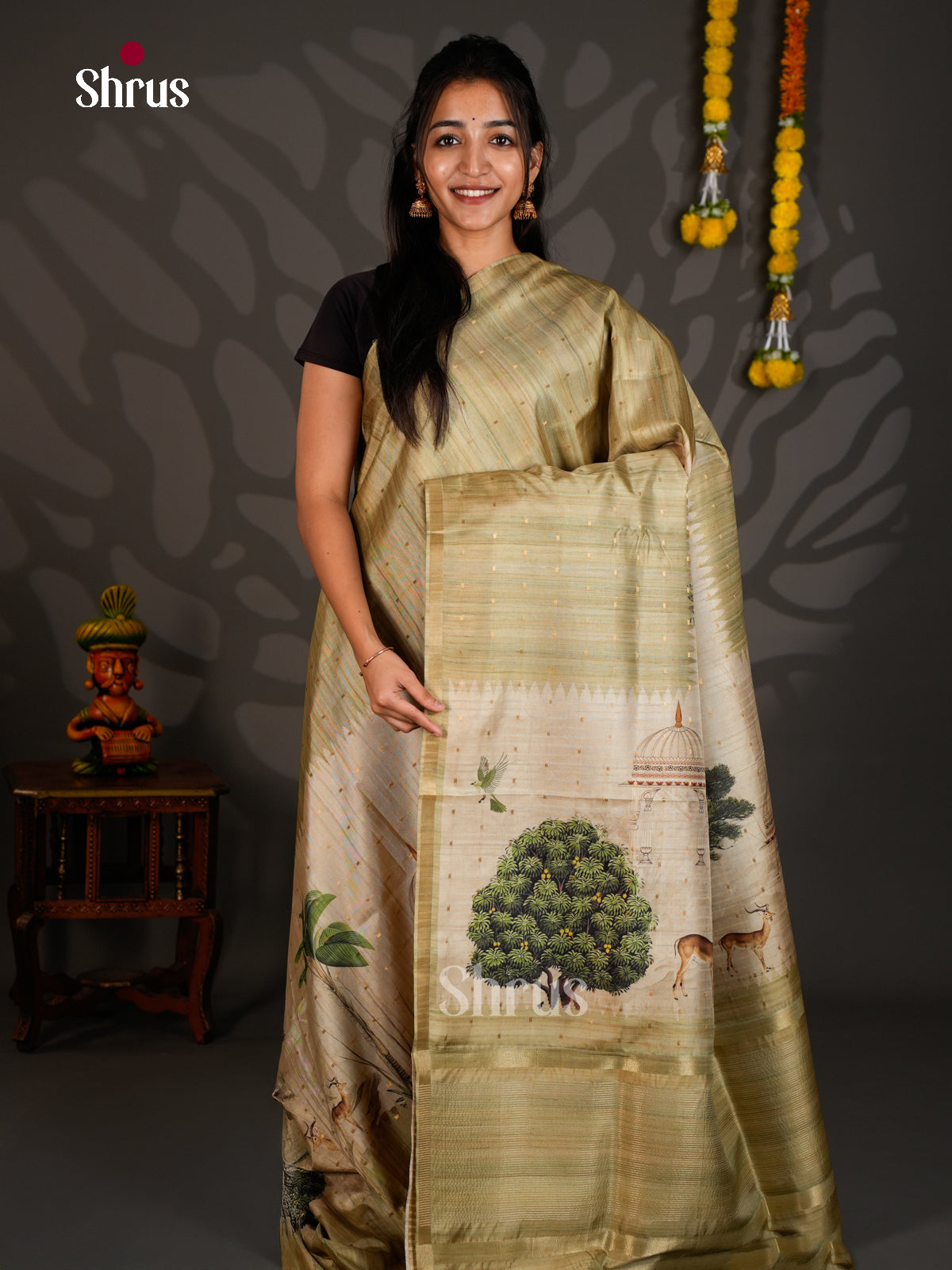 Printed Semi Tussar Saree - EBS04526 - Shop on Shrus.com