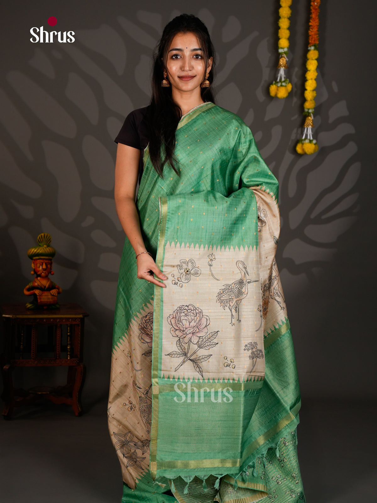 Printed Semi Tussar Saree - EBS04535 - Shop on Shrus.com