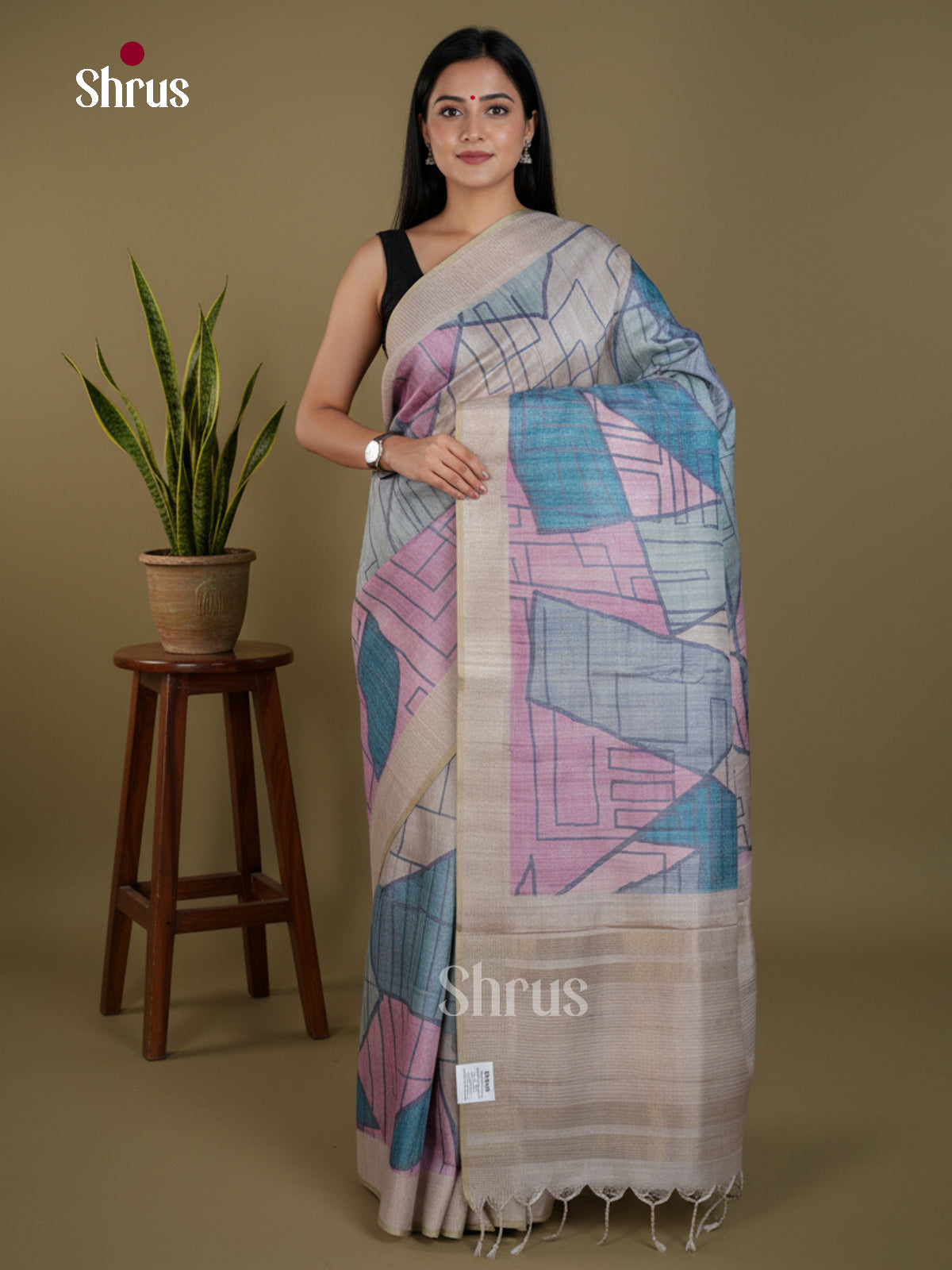Printed Semi Tussar Saree - EBS04553 - Shop on Shrus.com