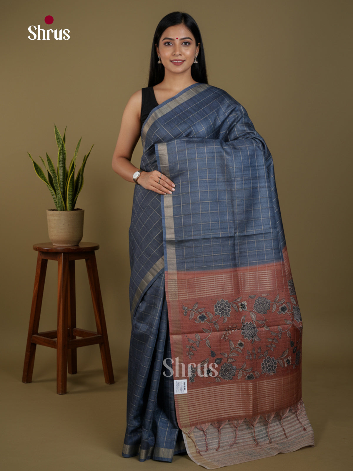 Semi Tussar Saree - EBS04581 - Shop on Shrus.com