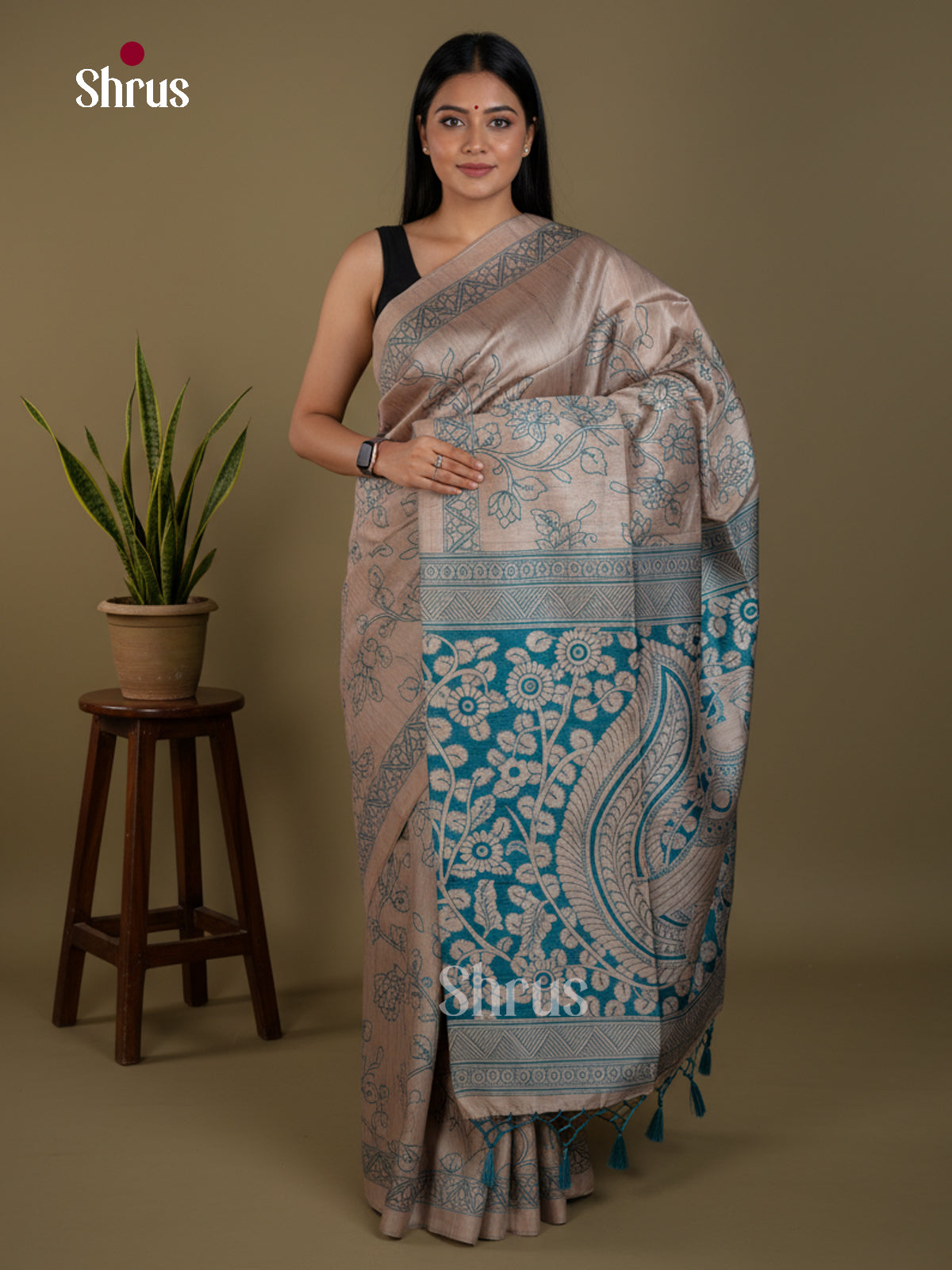 Semi Tussar Saree - EBS04633 - Shop on Shrus.com
