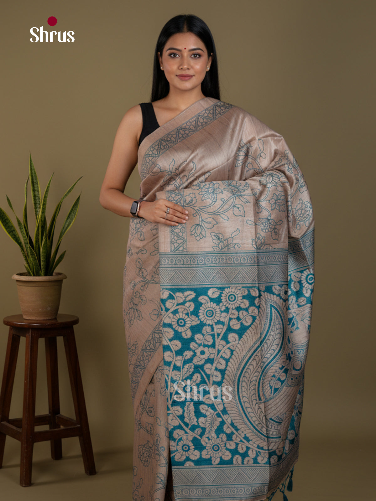 Semi Tussar Saree - EBS04633 - Shop on Shrus.com