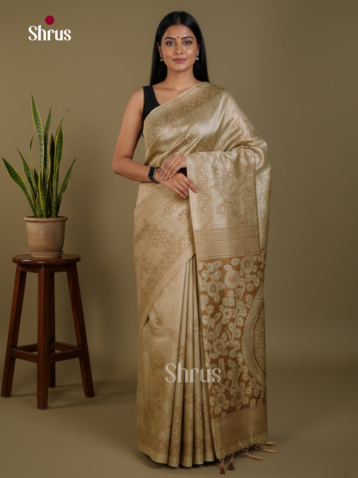 Semi Tussar Saree - EBS04634 - Shop on Shrus.com