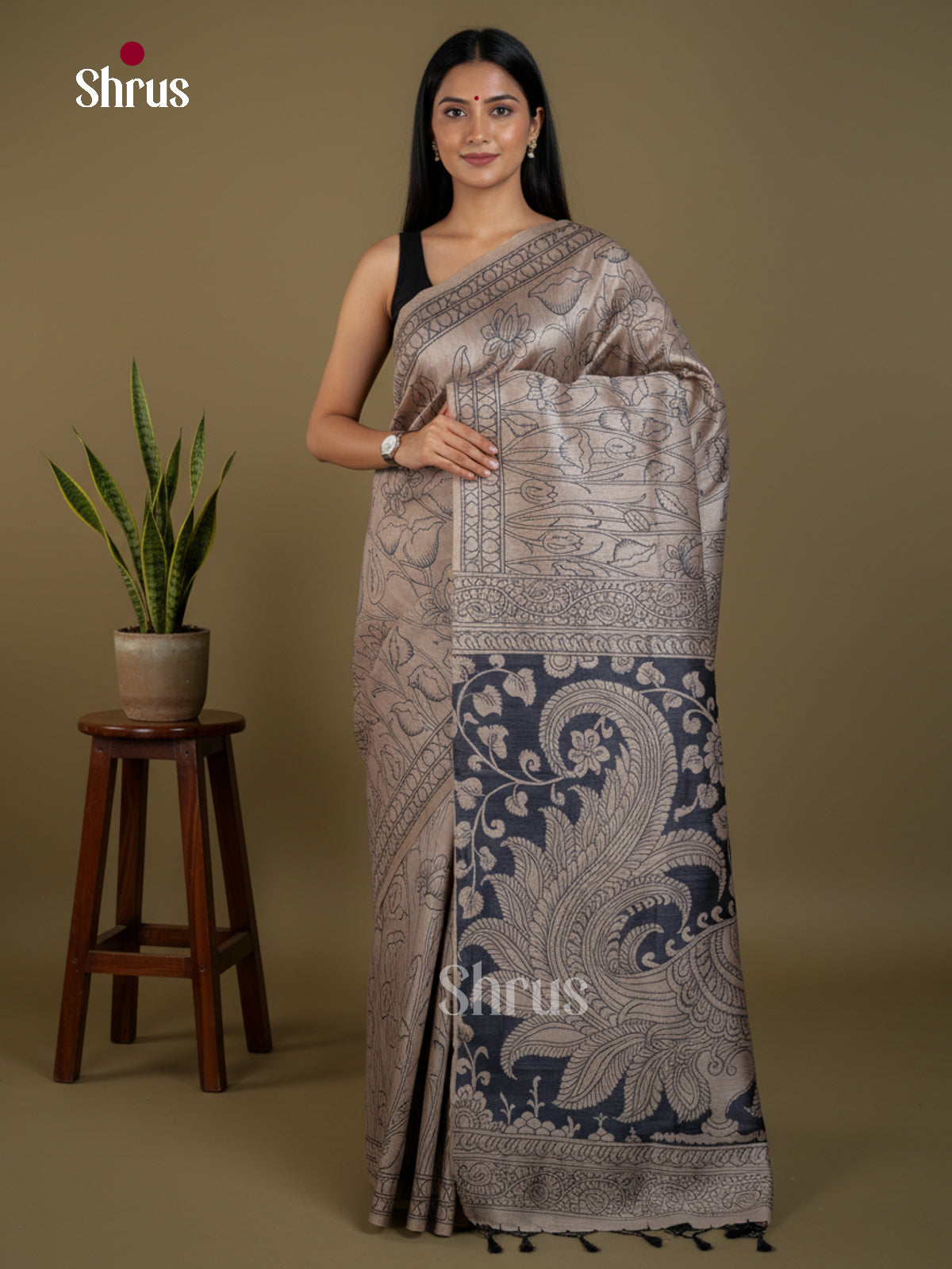 Semi Tussar Saree - EBS04640 - Shop on Shrus.com