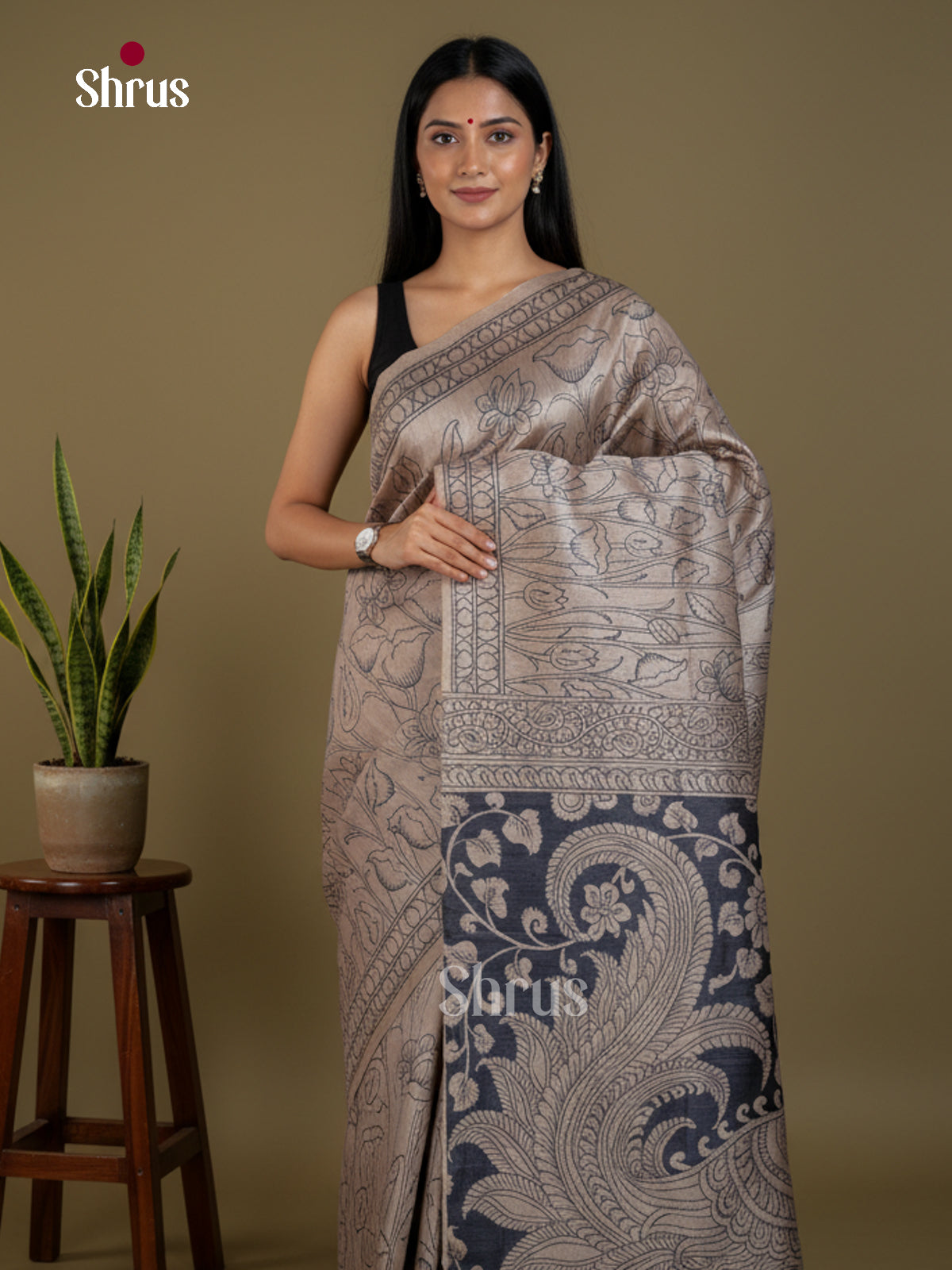 Semi Tussar Saree - EBS04640 - Shop on Shrus.com