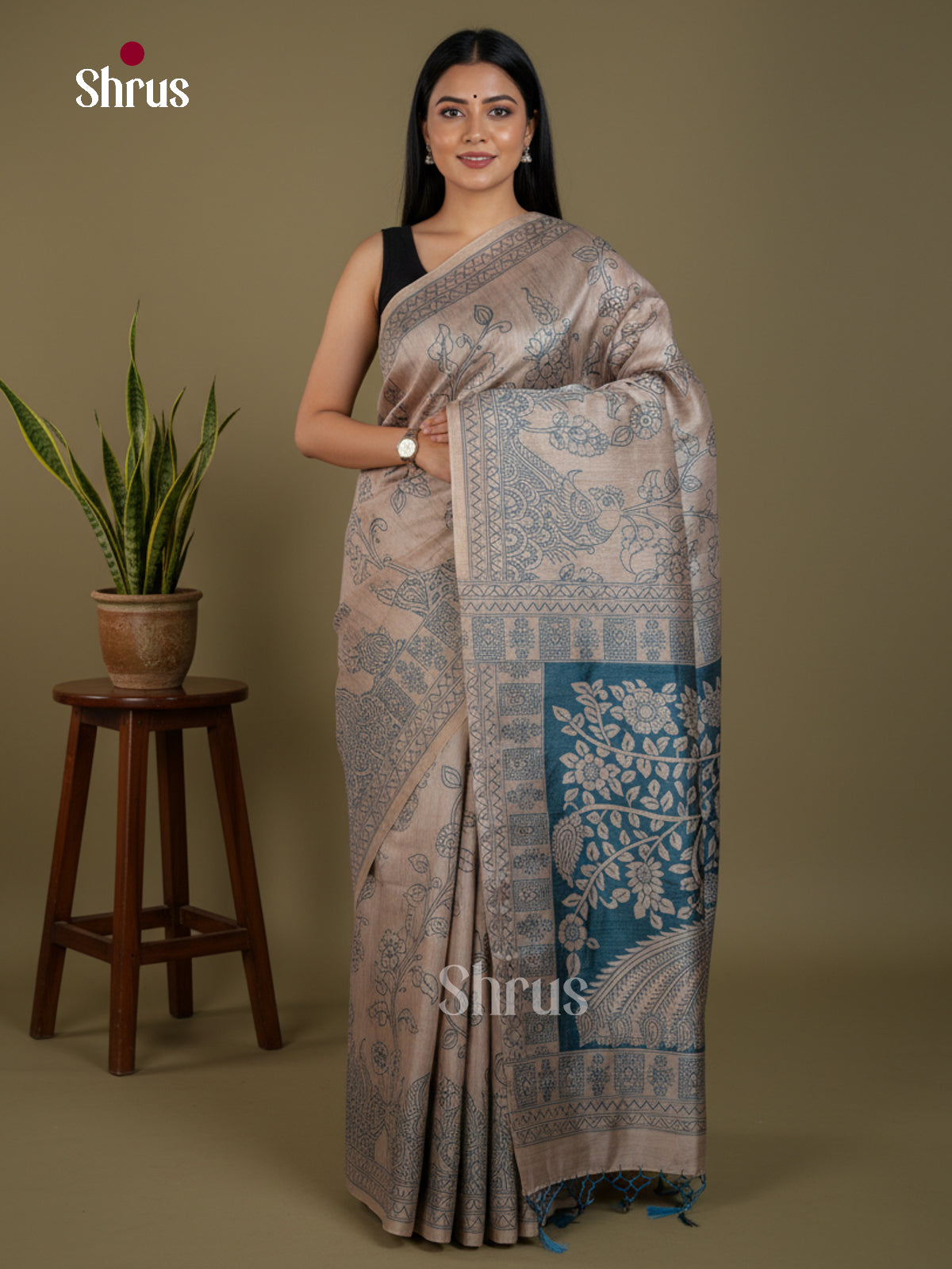Semi Tussar Saree - EBS04642 - Shop on Shrus.com