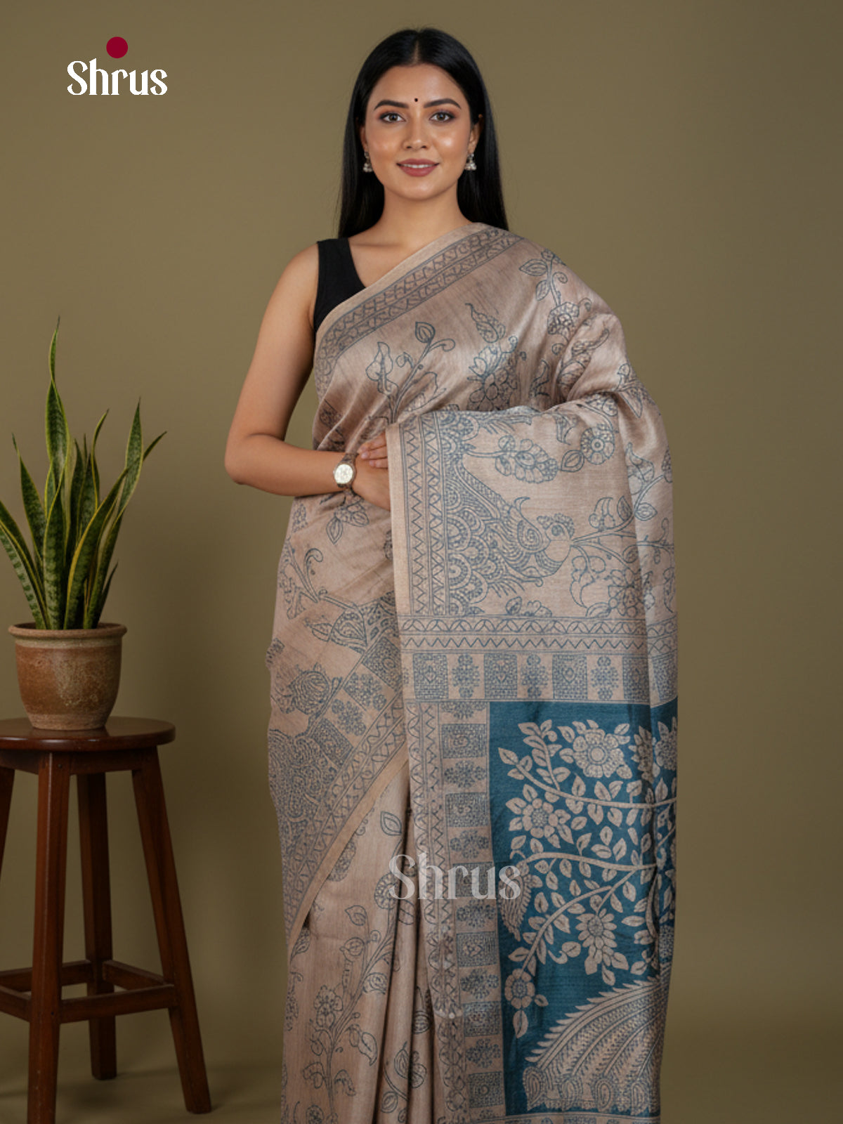 Semi Tussar Saree - EBS04642 - Shop on Shrus.com
