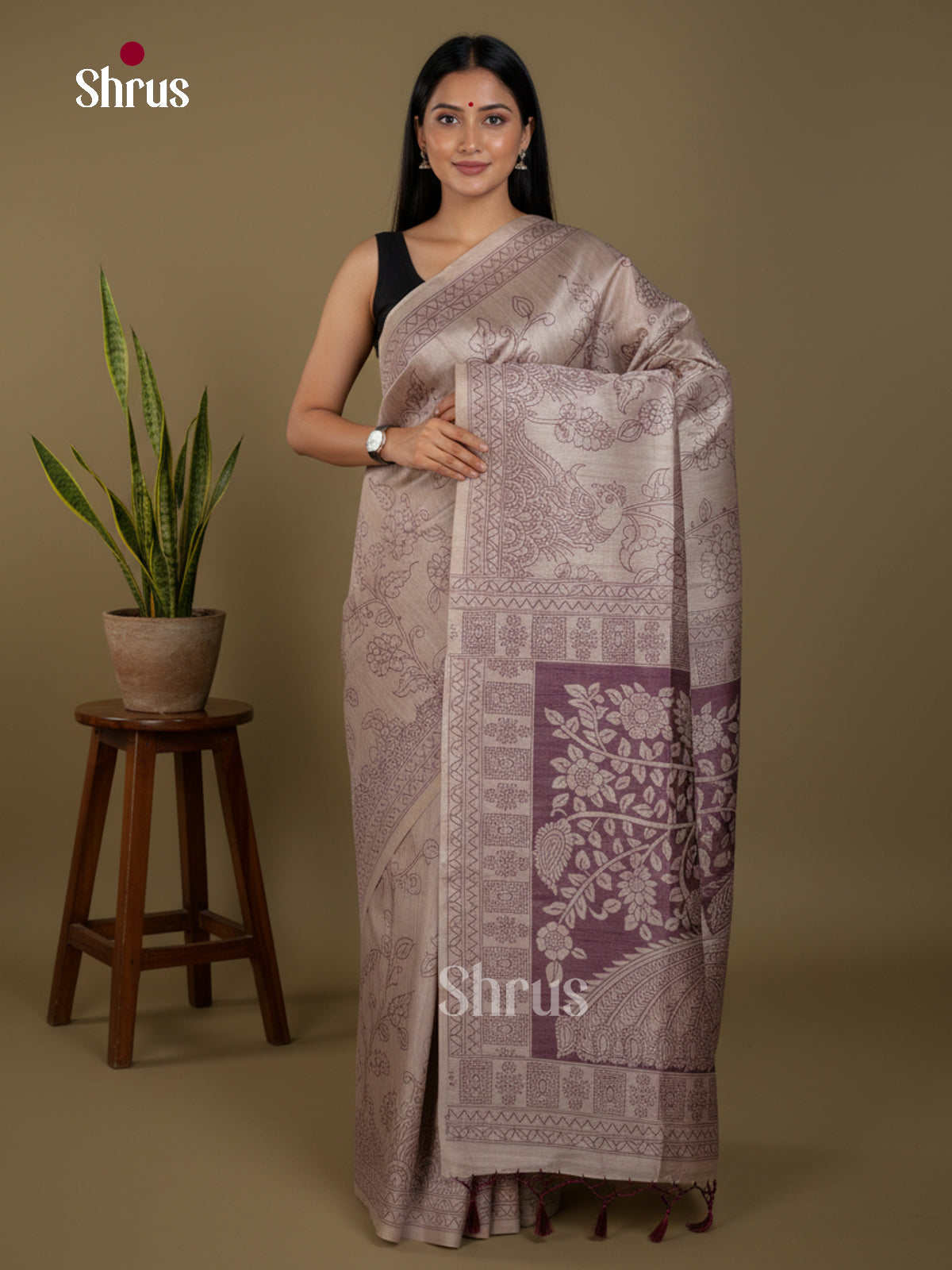 Semi Tussar Saree - EBS04643 - Shop on Shrus.com