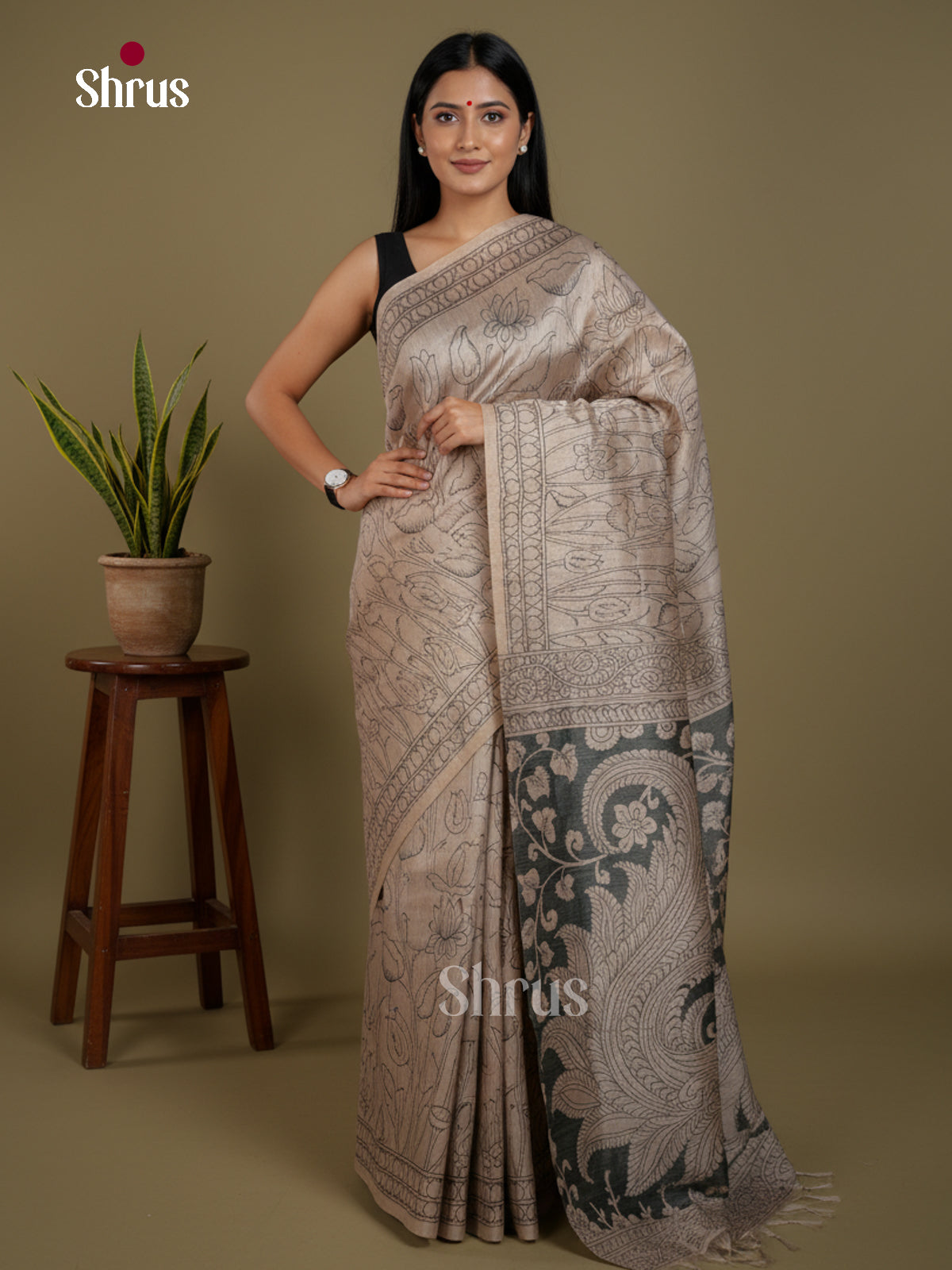 Semi Tussar Saree - EBS04648 - Shop on Shrus.com