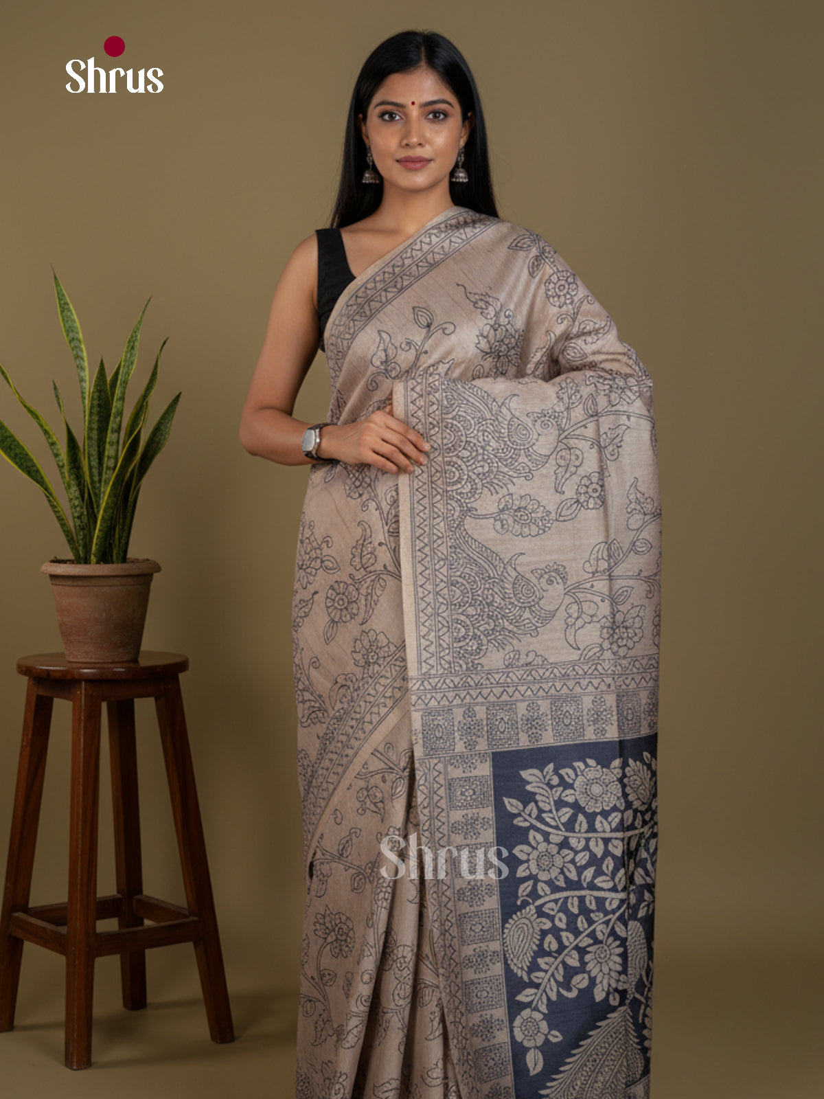 Semi Tussar Saree - EBS04649 - Shop on Shrus.com