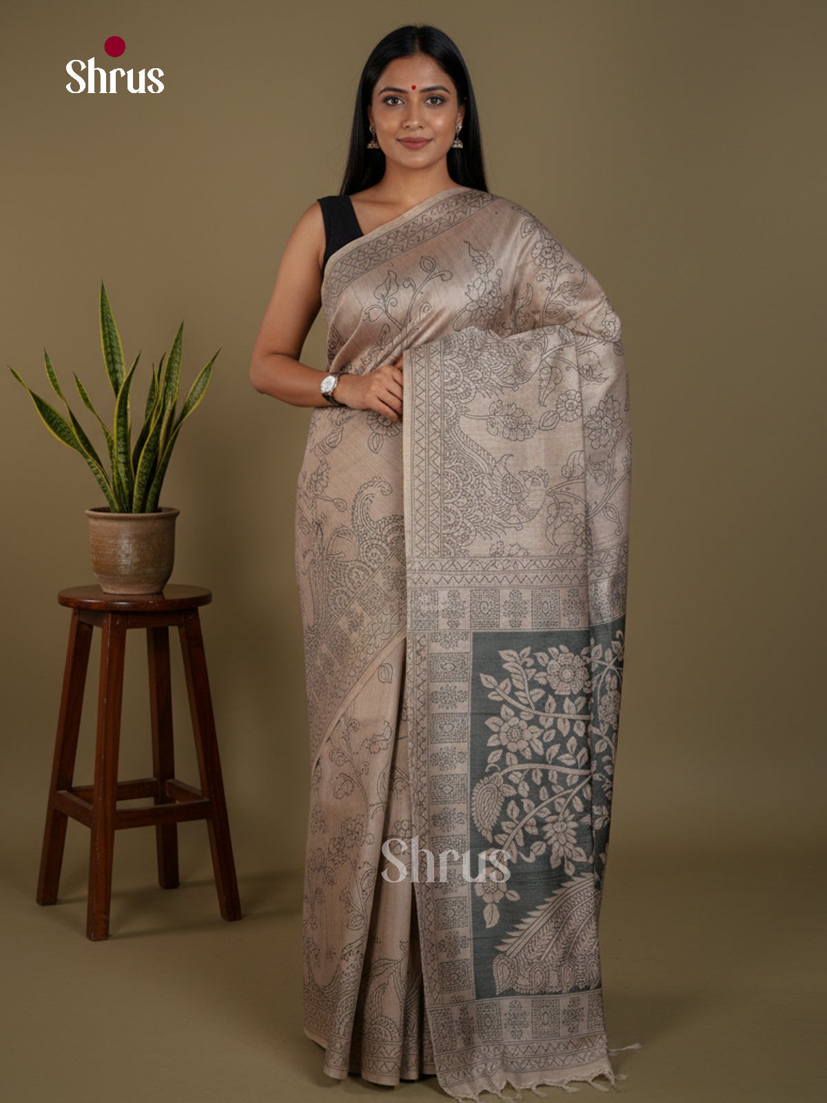 Semi Tussar Saree - EBS04651 - Shop on Shrus.com
