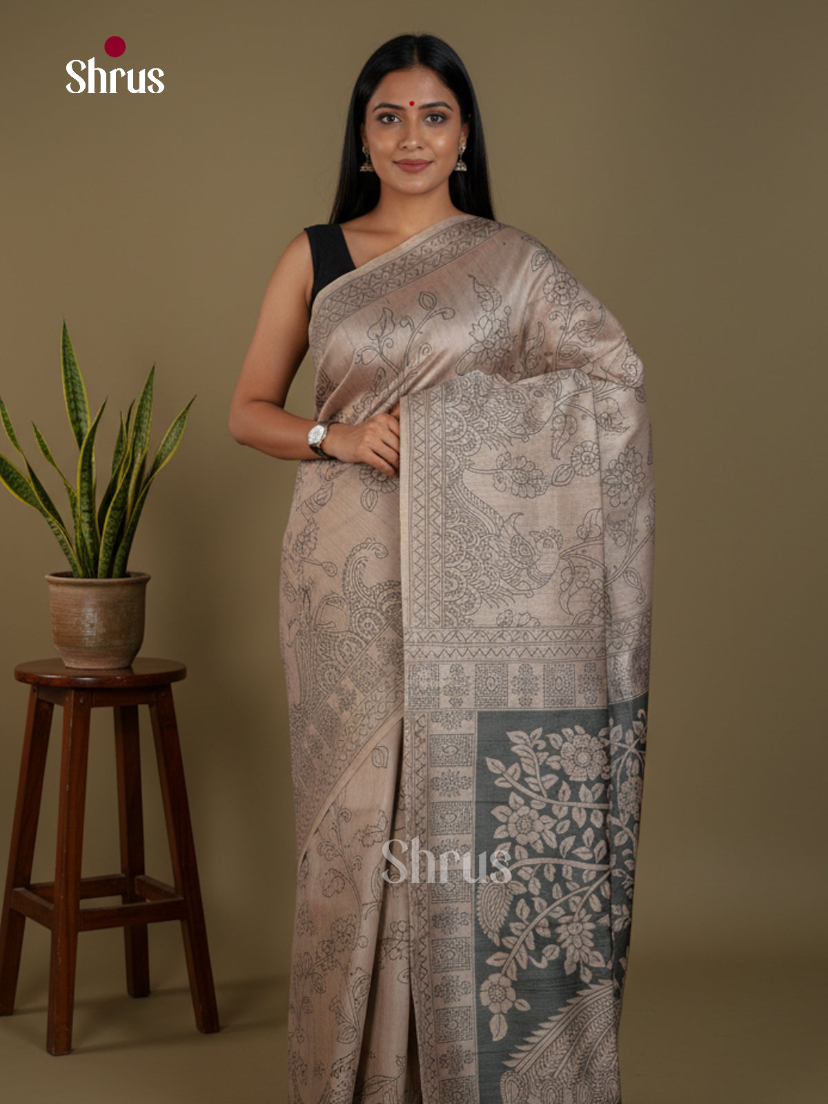 Semi Tussar Saree - EBS04651 - Shop on Shrus.com