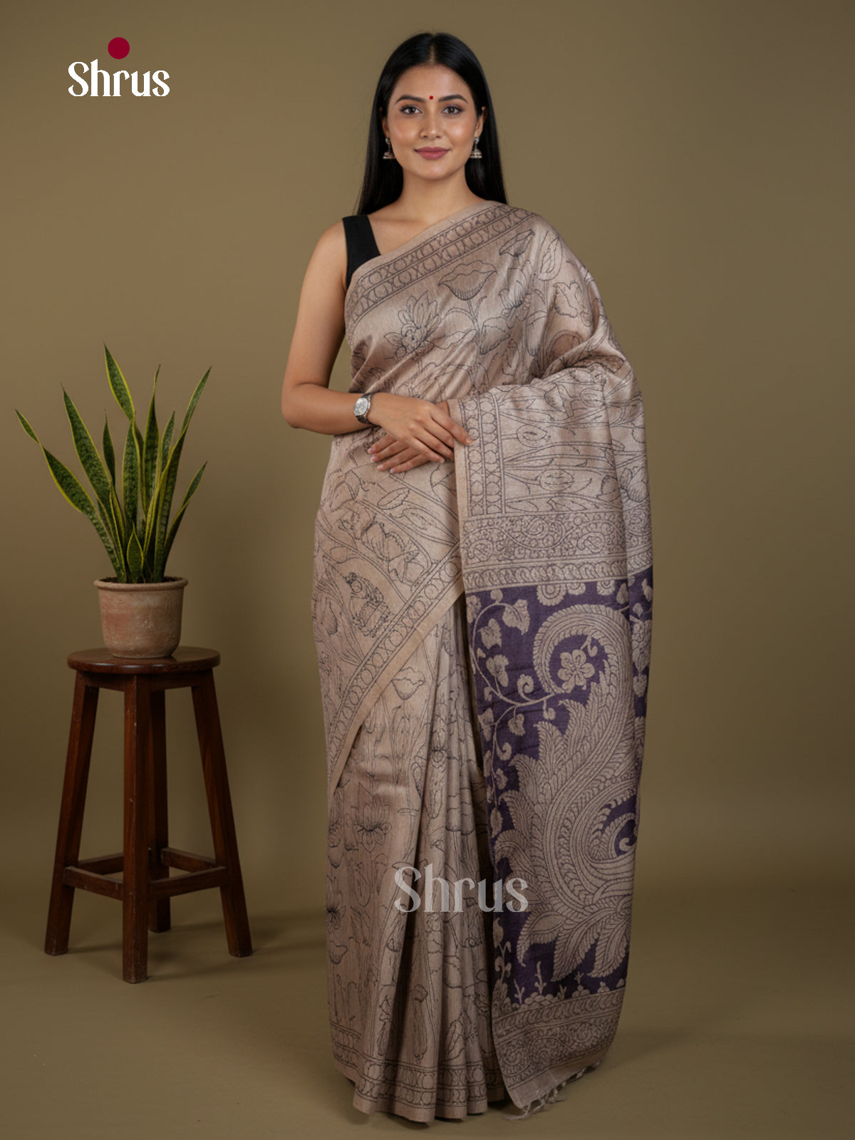 Semi Tussar Saree - EBS04653 - Shop on Shrus.com
