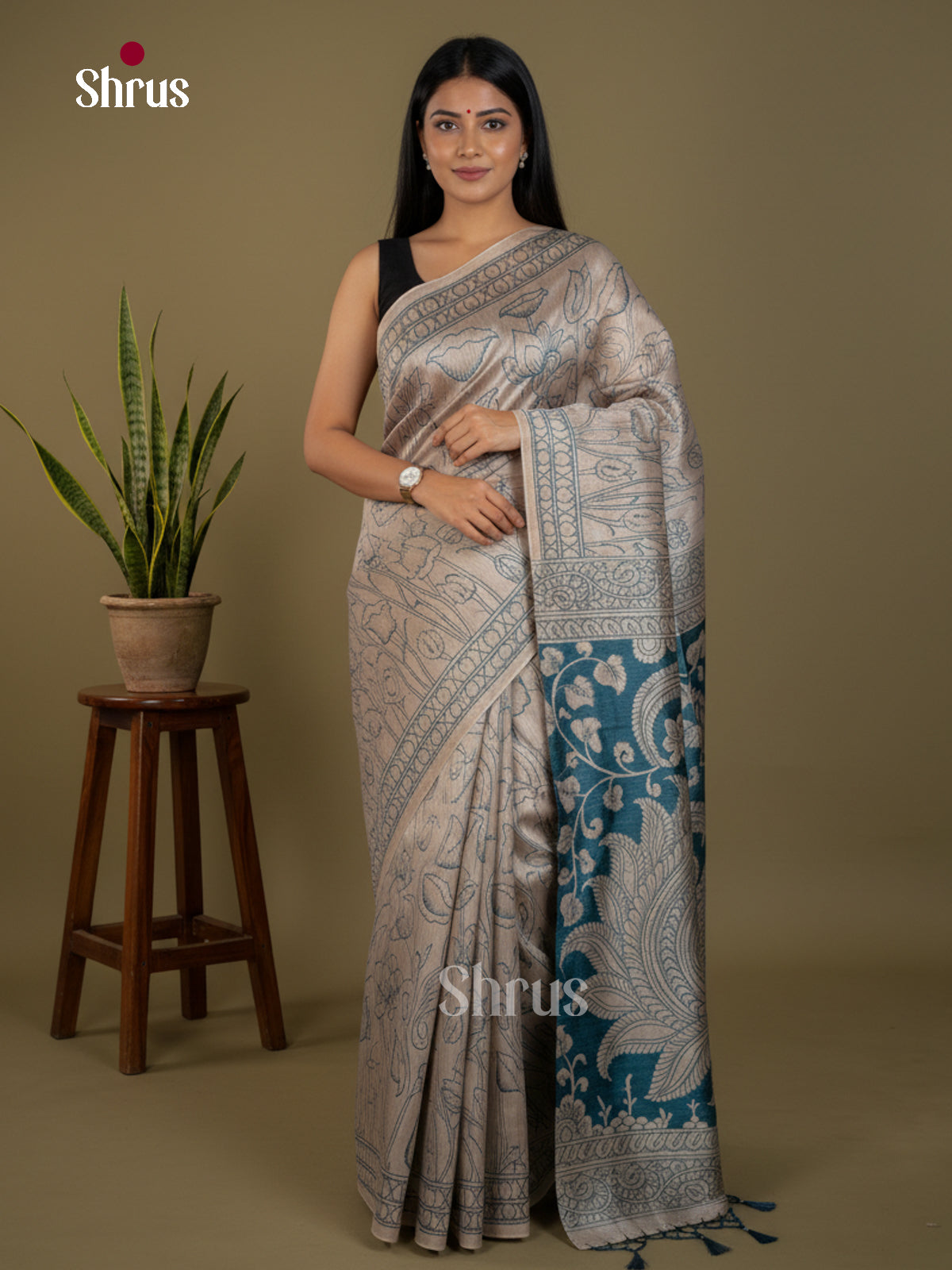 Semi Tussar Saree - EBS04654 - Shop on Shrus.com
