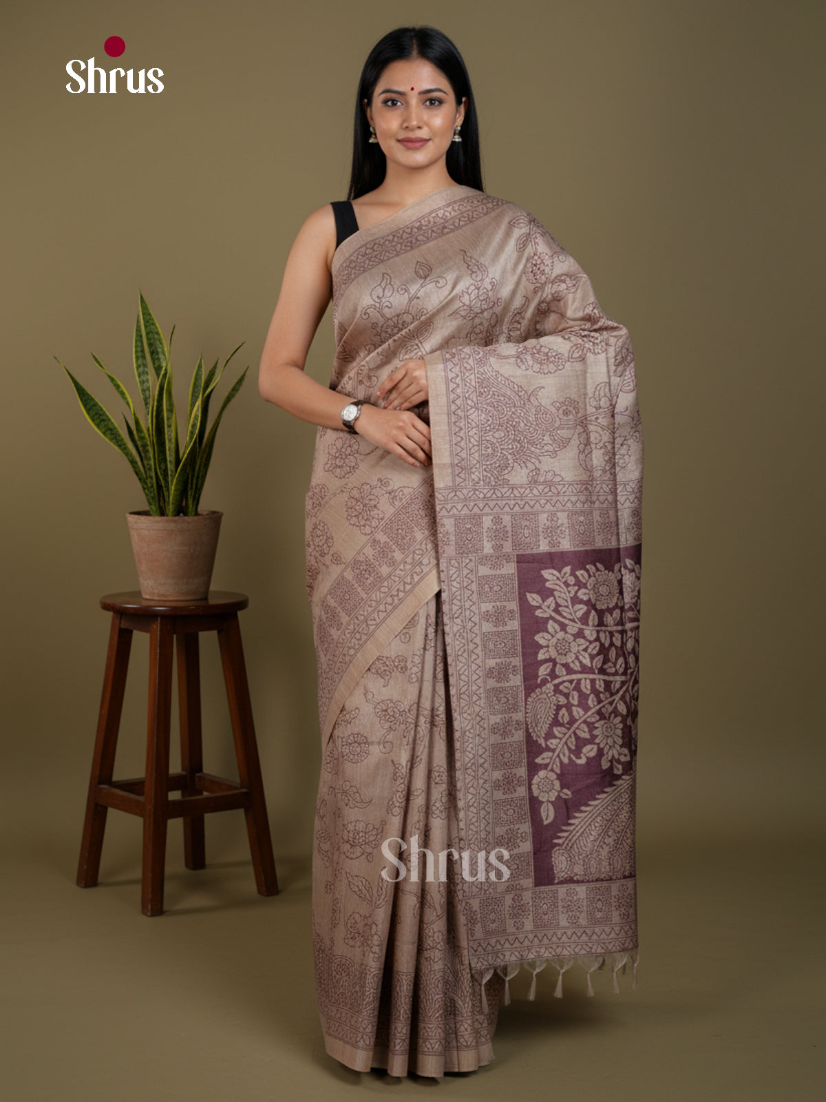 Semi Tussar Saree - EBS04658 - Shop on Shrus.com