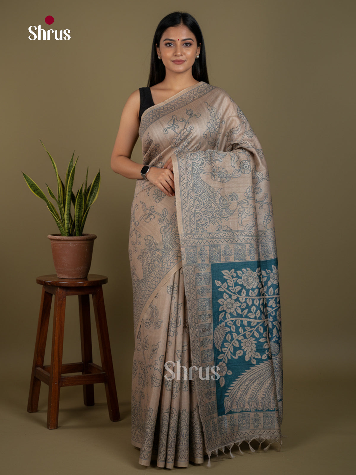 Semi Tussar Saree - EBS04664 - Shop on Shrus.com