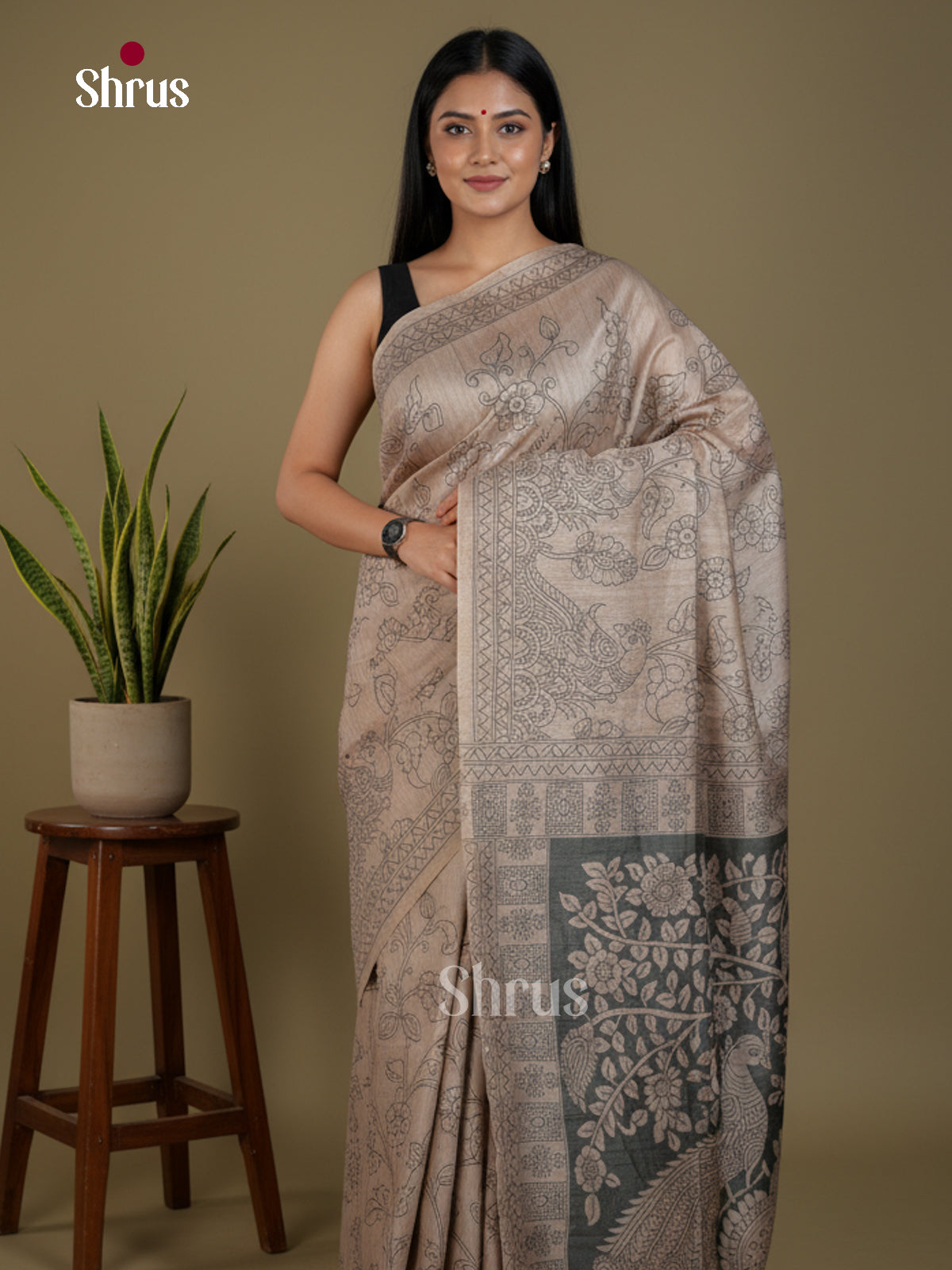 Semi Tussar Saree - EBS04665 - Shop on Shrus.com