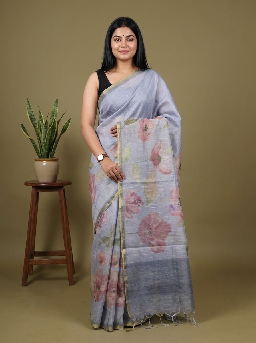 Semi Tissue Print Saree - EBS05121