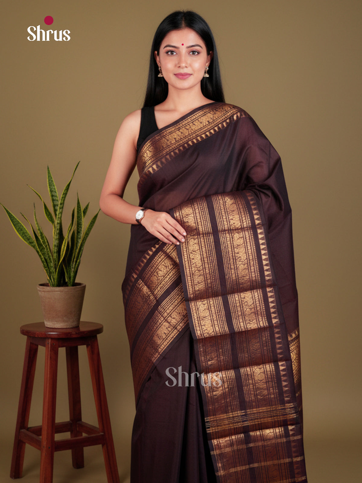 Coffee Brown - Chettinad Cotton - Saree- EBS06116 - Shop on Shrus.com