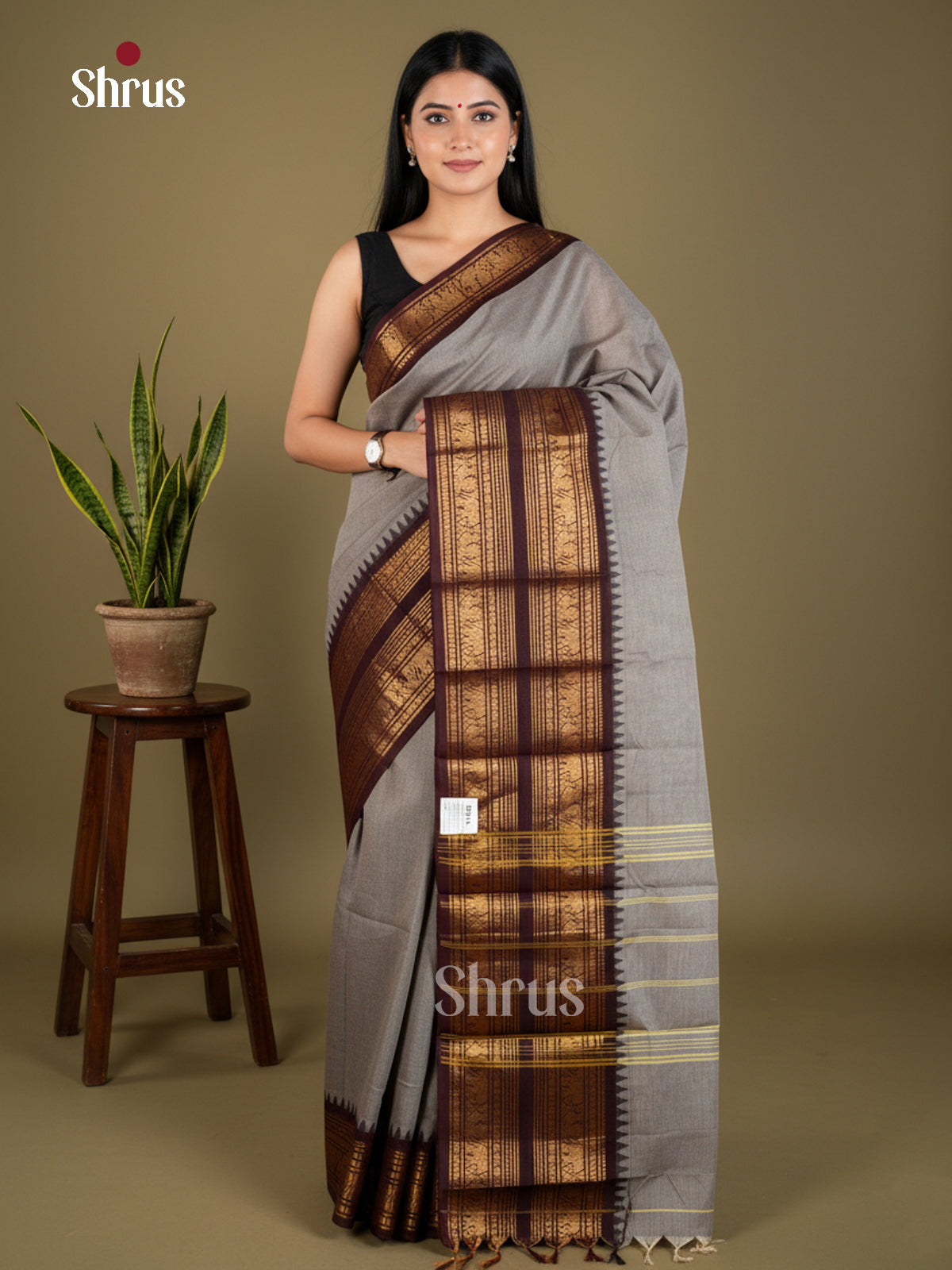 Grey & Maroon - Chettinad Cotton - Saree- EBS06119 - Shop on Shrus.com