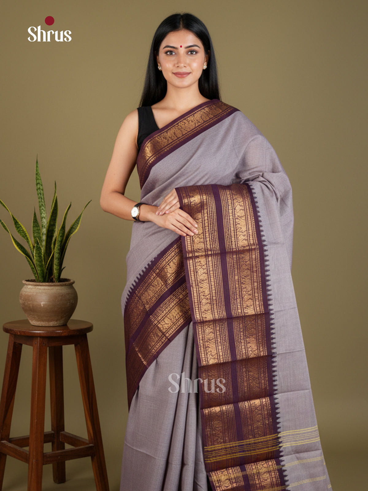 Grey & Purple - Chettinad Cotton - Saree - EBS06120 - Shop on Shrus.com