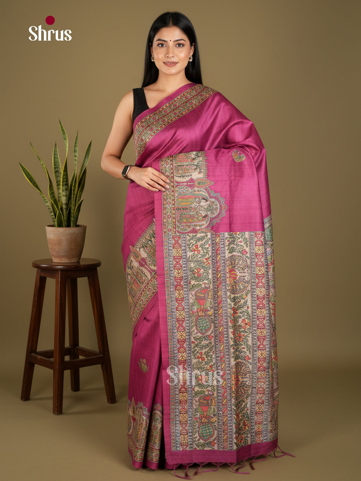 Printed Madhubani Saree - EBS09079 - Shop on Shrus.com