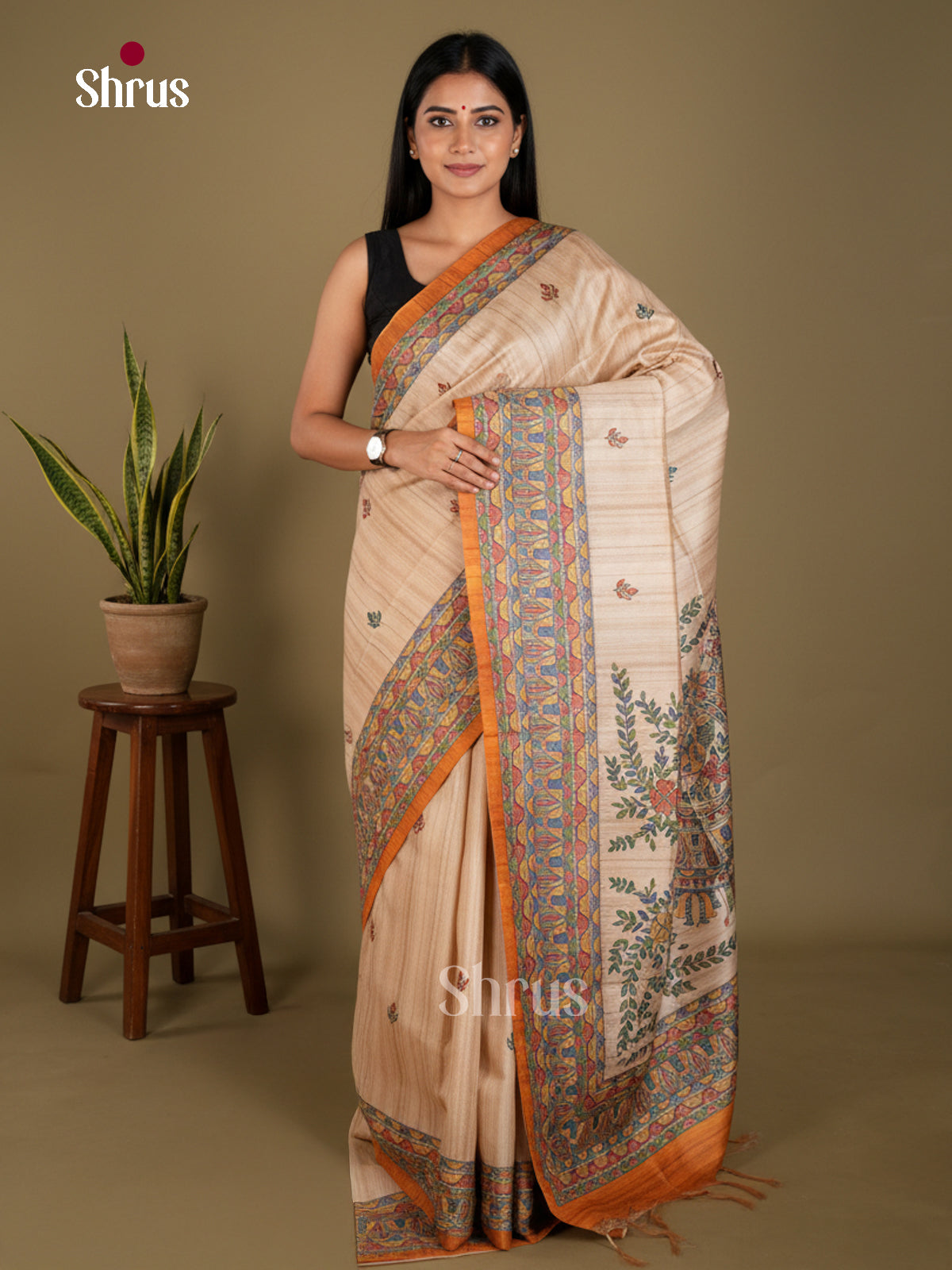 Printed Madhubani Saree - EBS09115 - Shop on Shrus.com