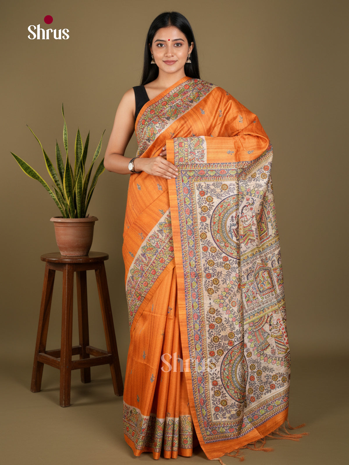 Printed Madhubani Saree - EBS09128 - Shop on Shrus.com