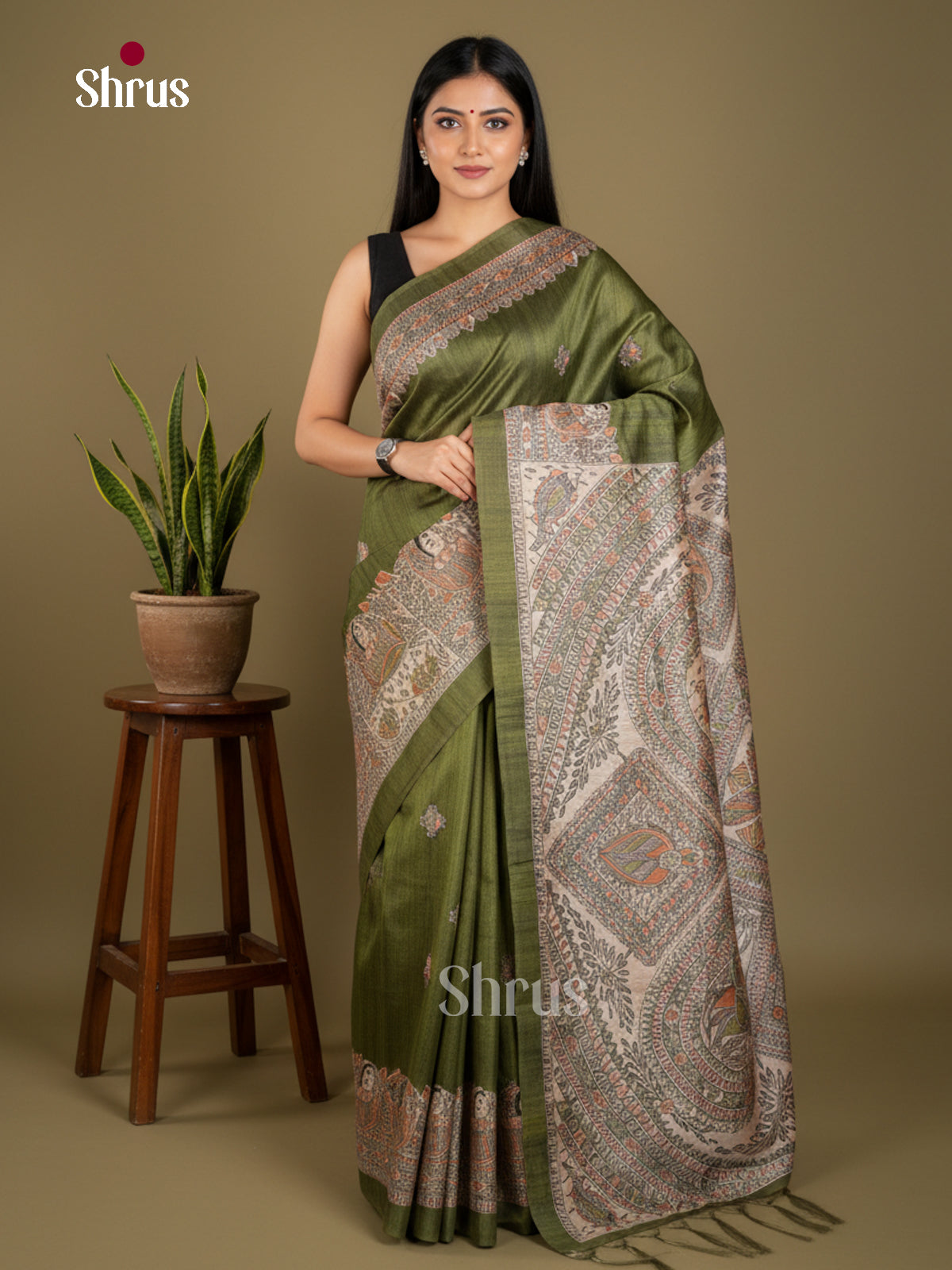 Printed Madhubani Saree - EBS09132 - Shop on Shrus.com