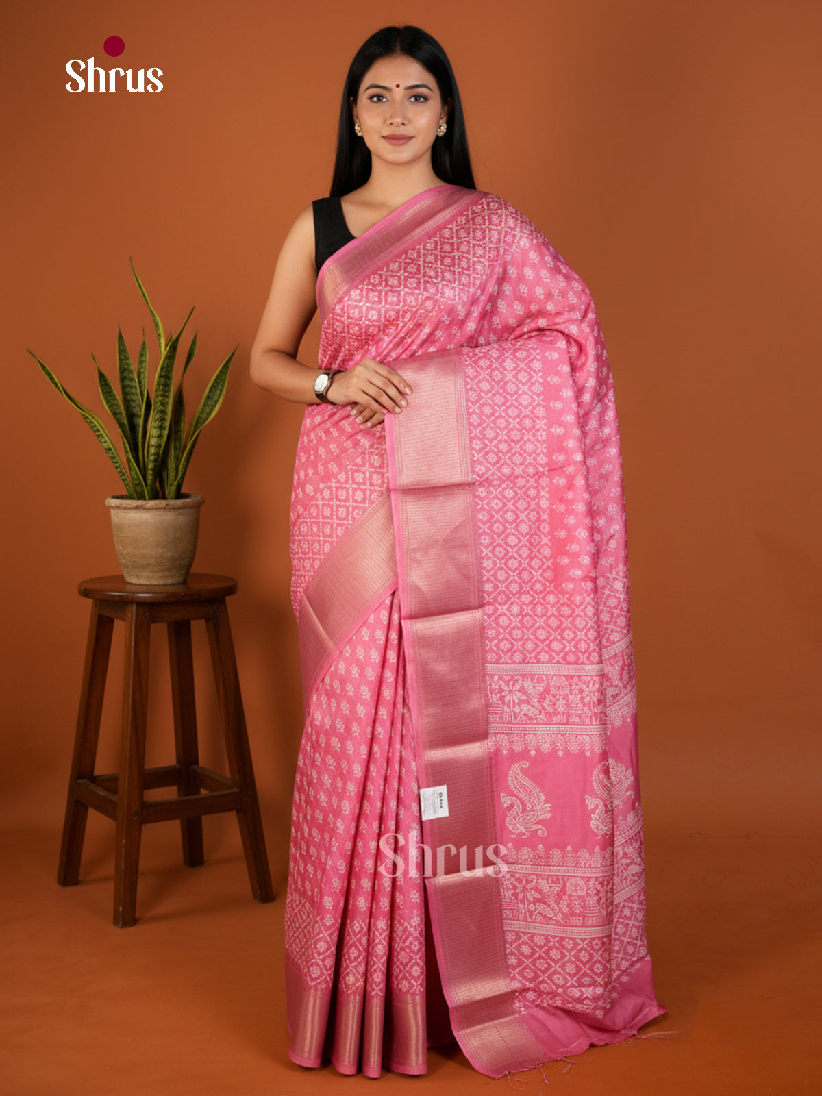 Pink - Semi Crepe Saree - EBS14173 - Shop on Shrus.com