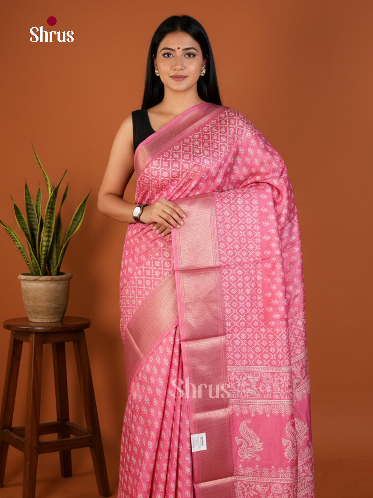 Pink - Semi Crepe Saree - EBS14173 - Shop on Shrus.com