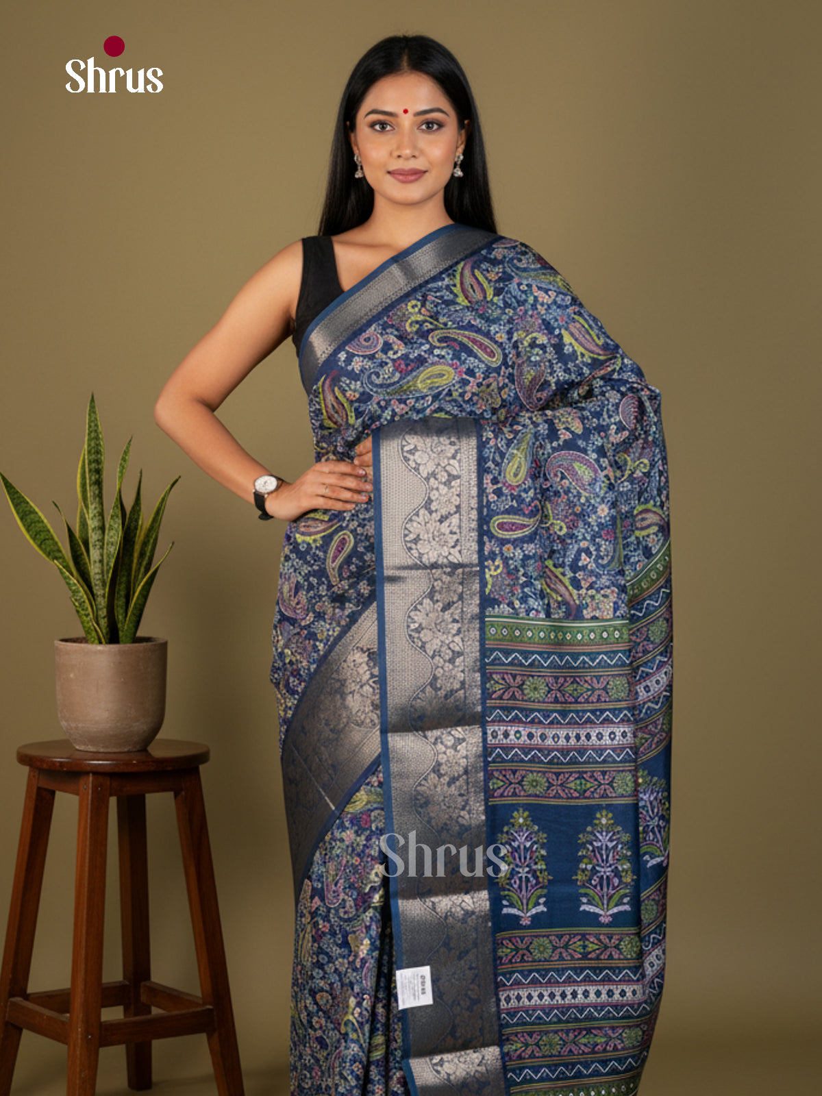 Blue - Semi Crepe Saree - EBS14197 - Shop on Shrus.com