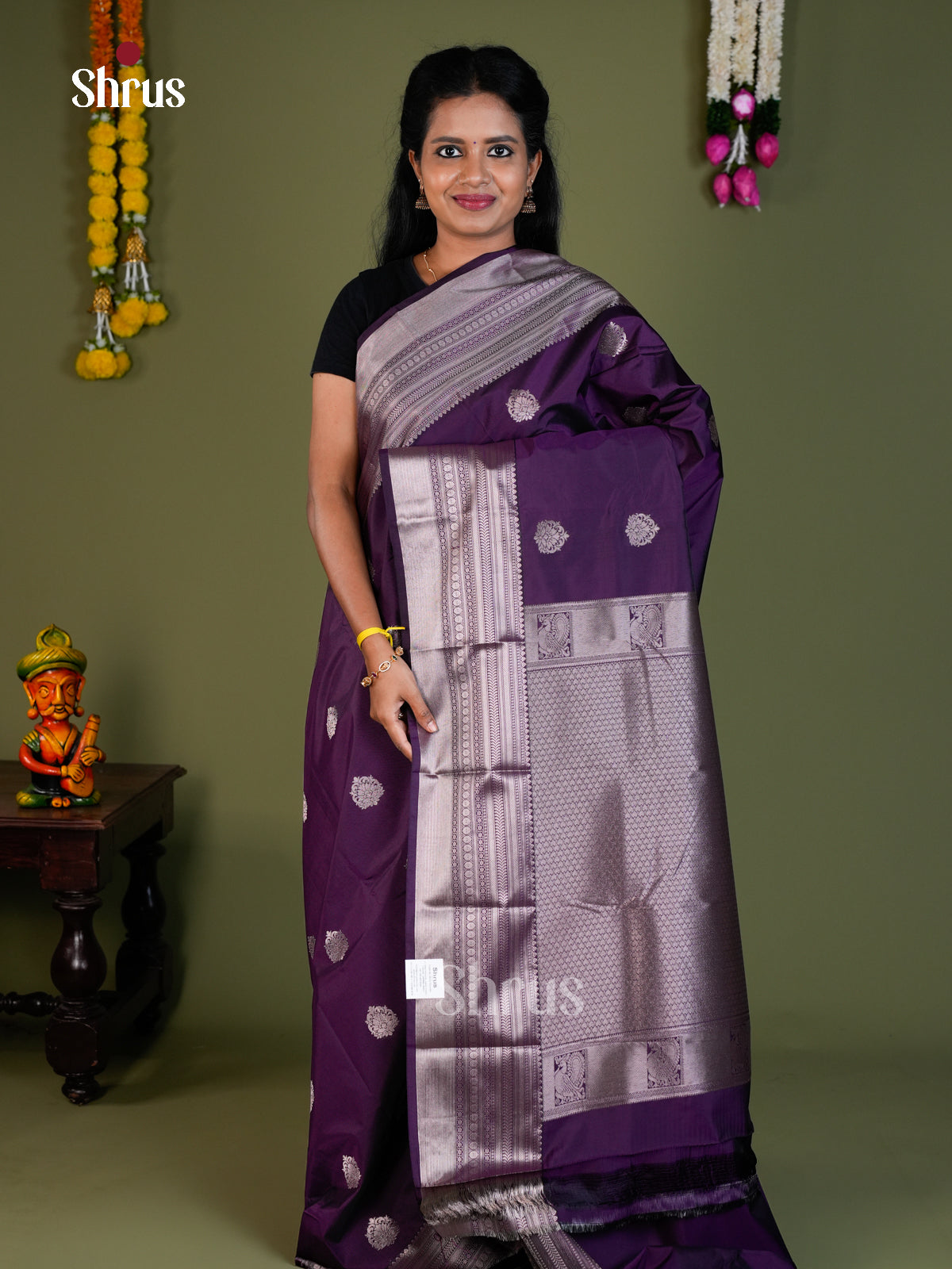 Semi Kanchipuram Saree - EBS16025 - Shop on Shrus.com