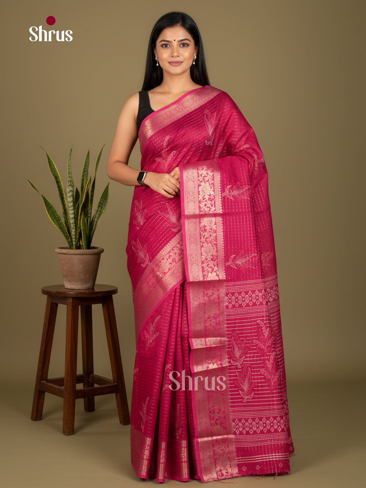 Pink - Semi Crepe Saree - EBS20434 - Shop on Shrus.com