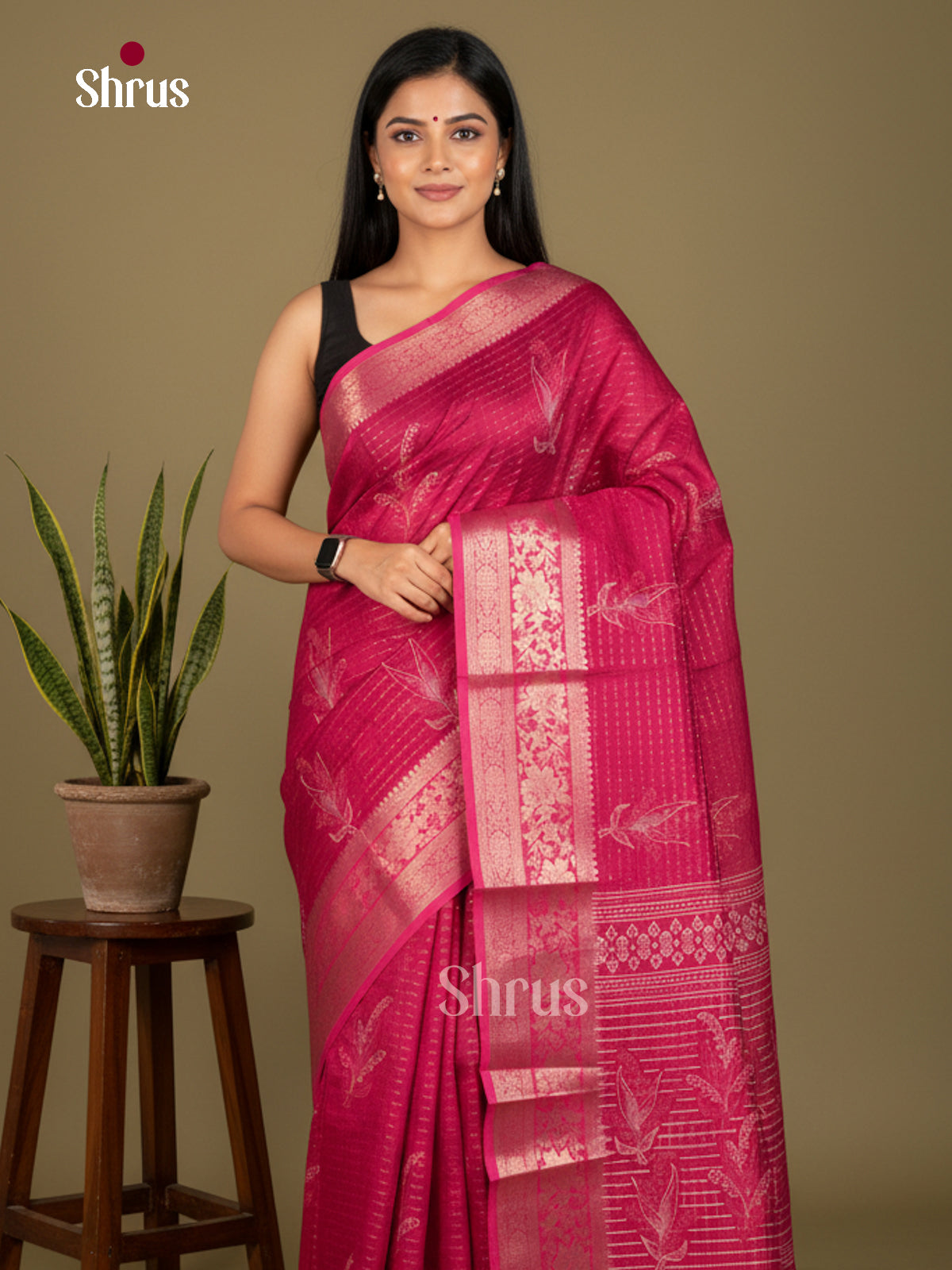 Pink - Semi Crepe Saree - EBS20434 - Shop on Shrus.com
