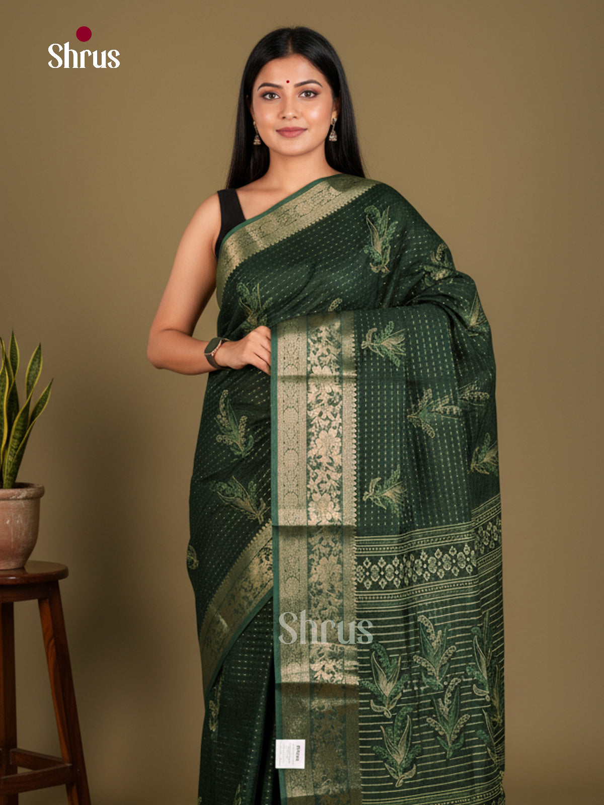 Green - Semi Crepe Saree - EBS20436 - Shop on Shrus.com