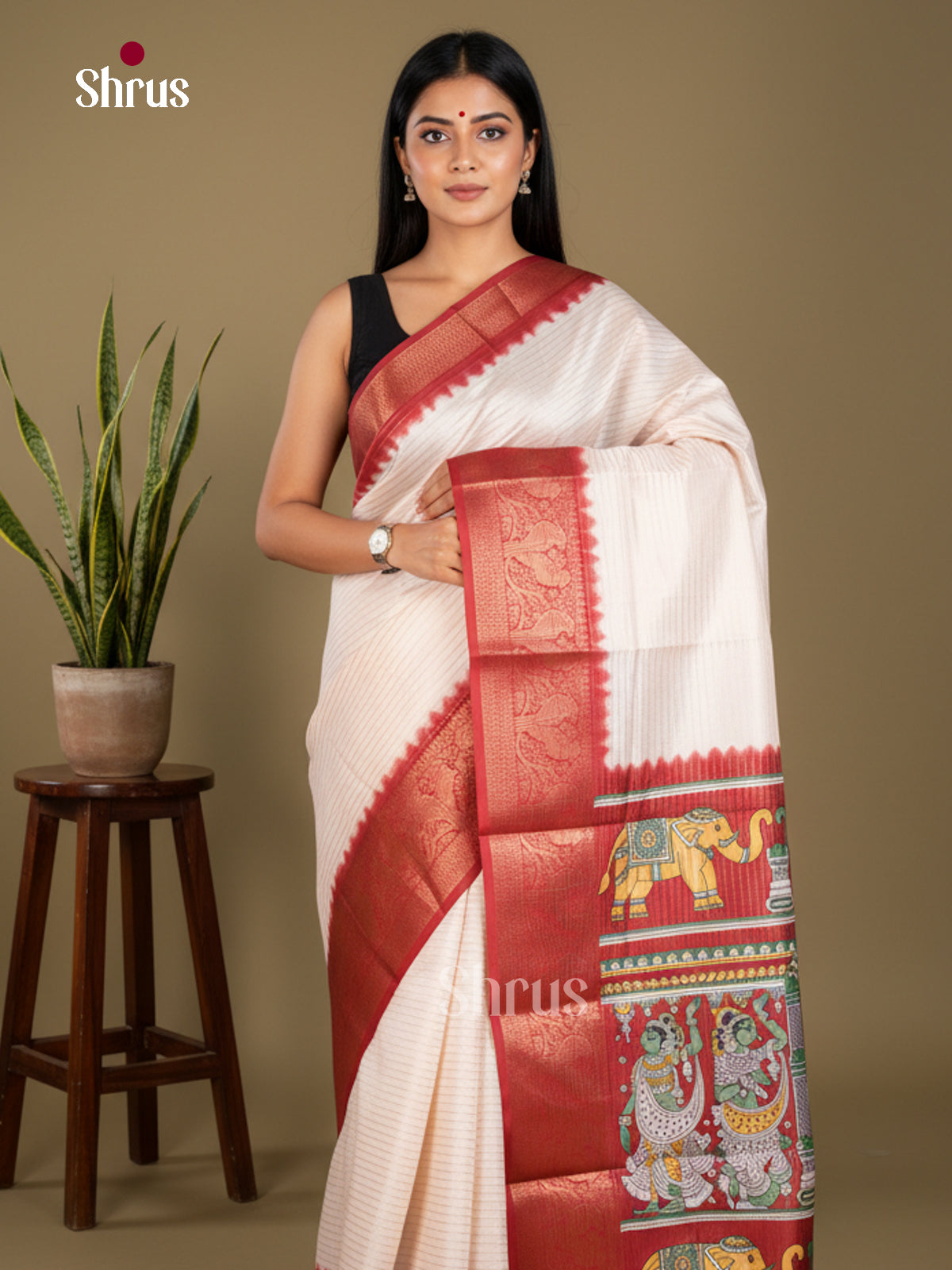 Semi Tussar Saree - EBS25003 - Shop on Shrus.com